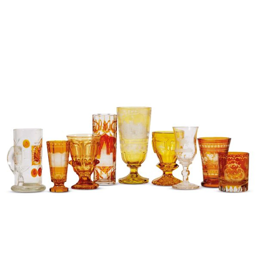NINE BOHEMIAN GLASSES, 19TH/20TH CENTURY