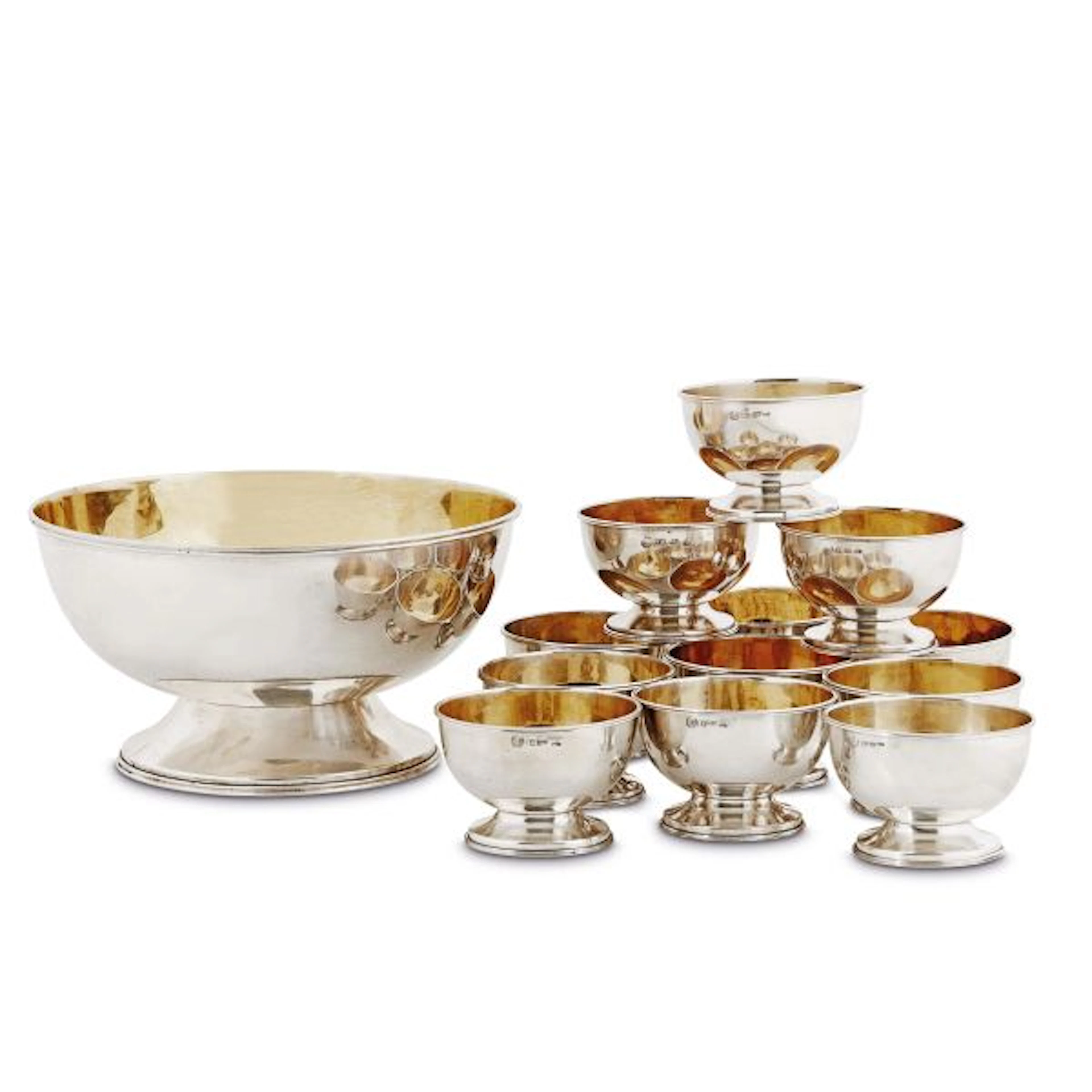A SILVER TAZZA AND TWELVE SILVER BOWLS, BRANDIMARTE, FLORENCE, 20TH CENTURY