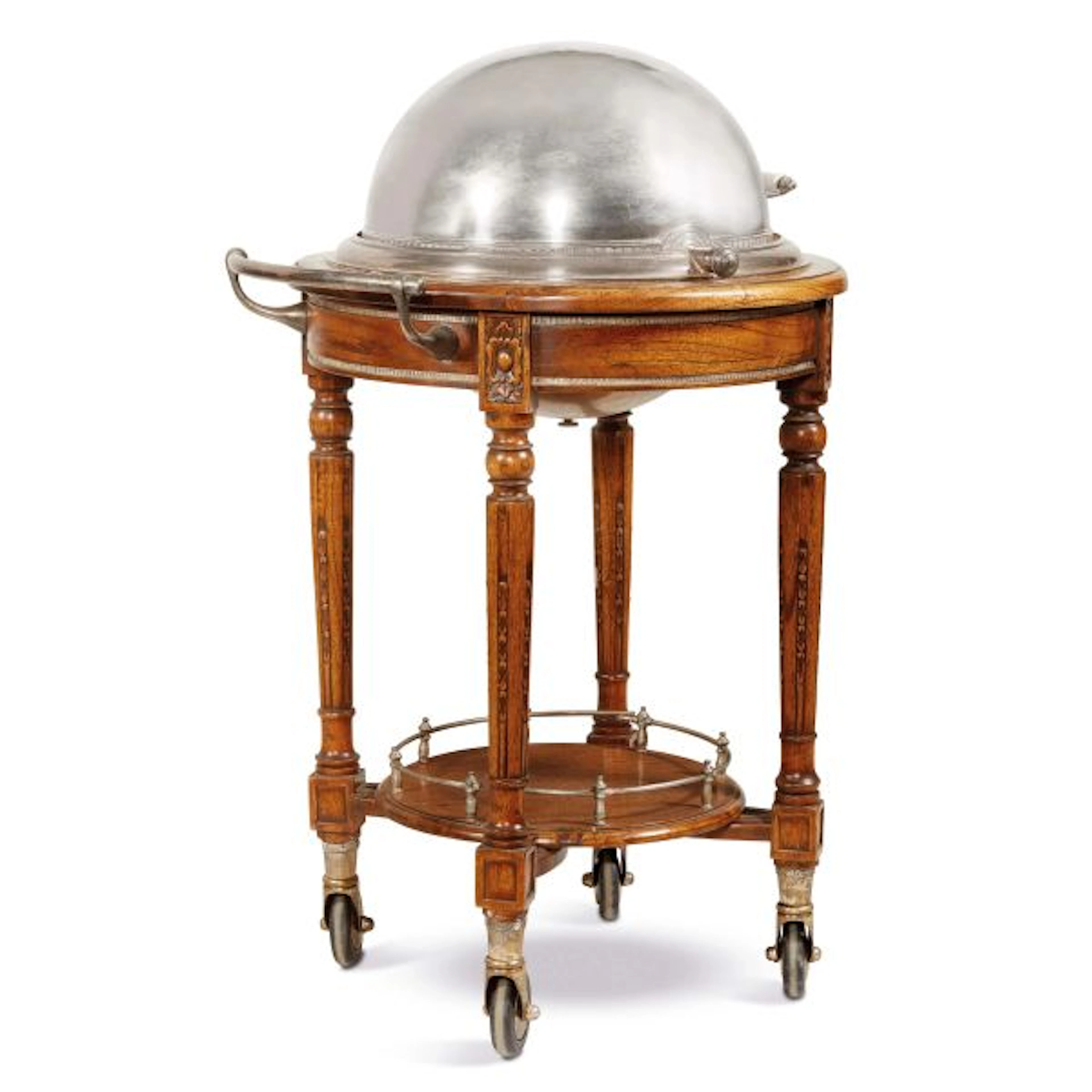 A SILVEPLATED CARVING TROLLEY, MID 20TH CENTURY