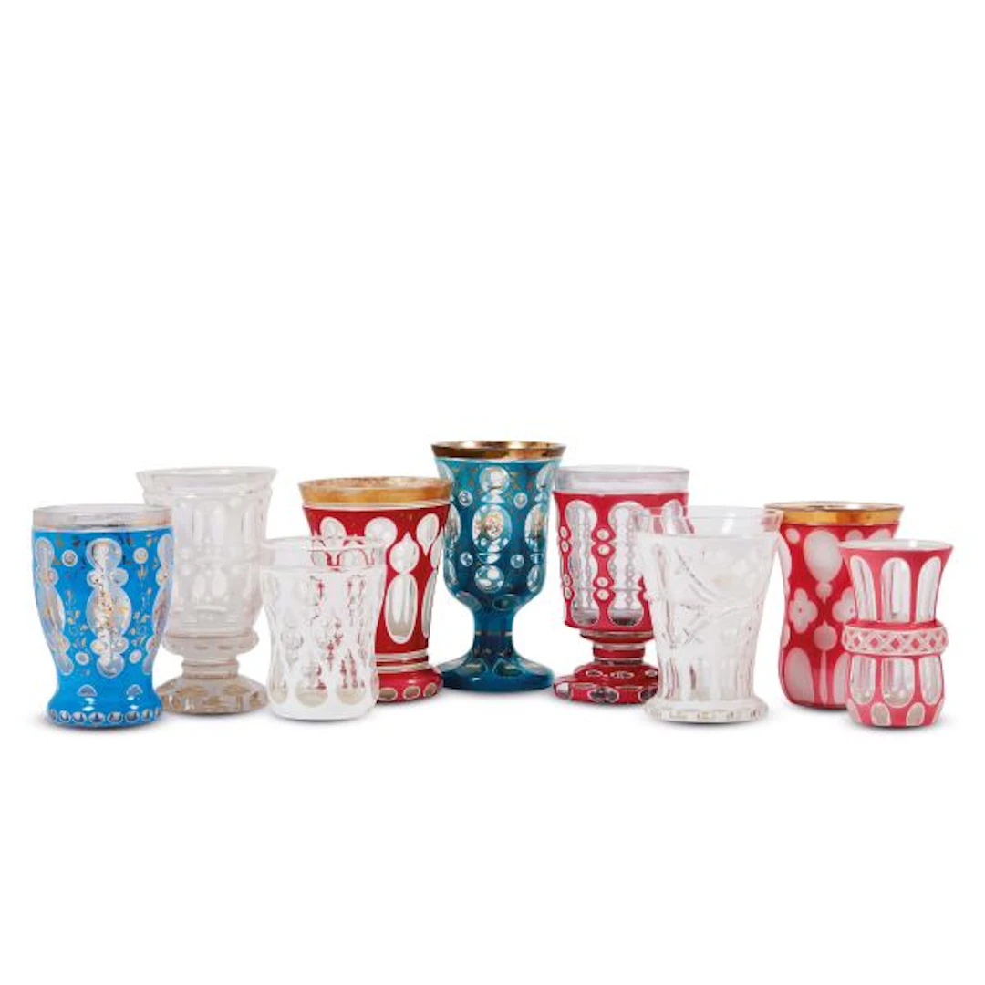 NINE BOHEMIAN GLASSES, 19TH/20TH CENTURY
