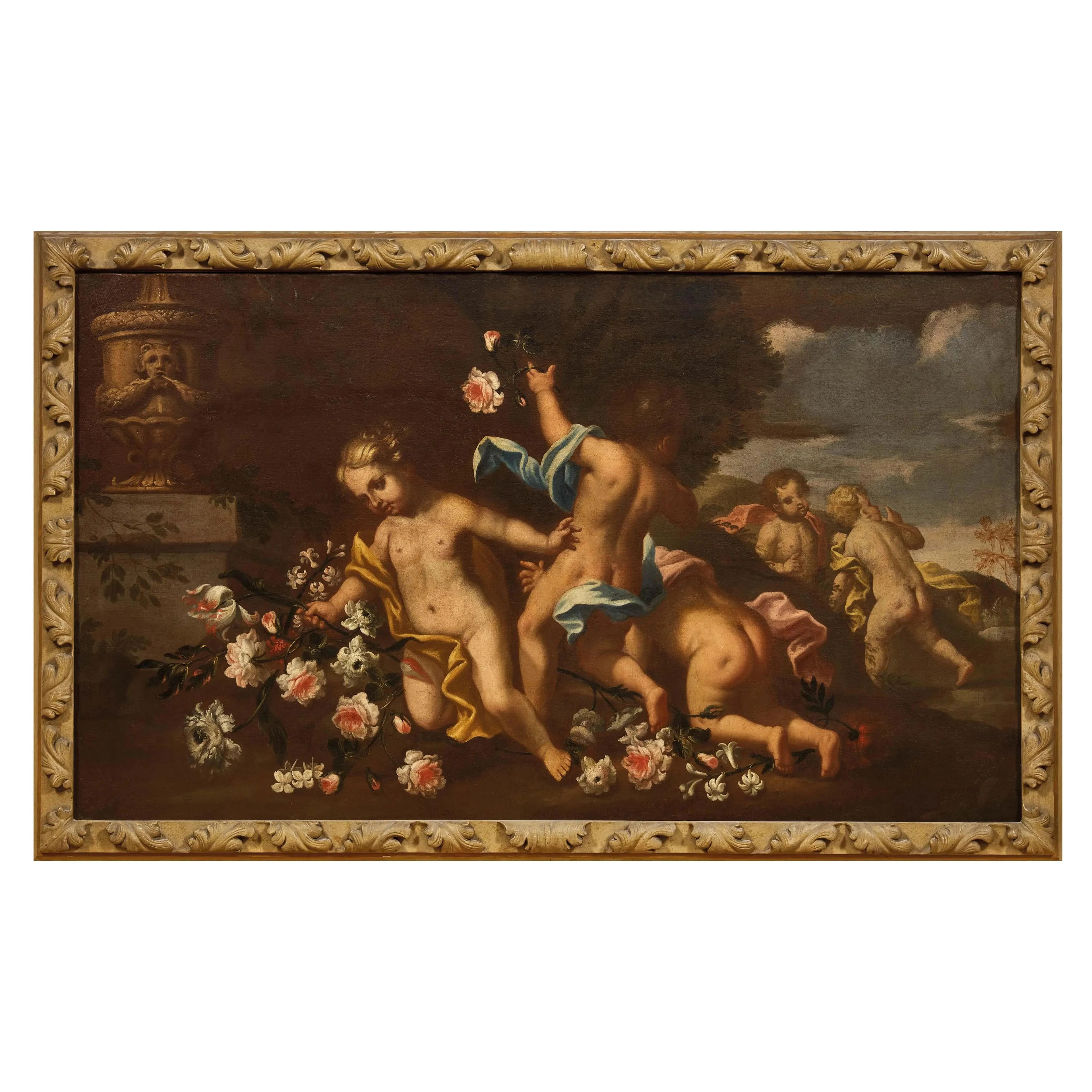 Venetian school, 17th-18th century, putti games with flowers, oil on canvas