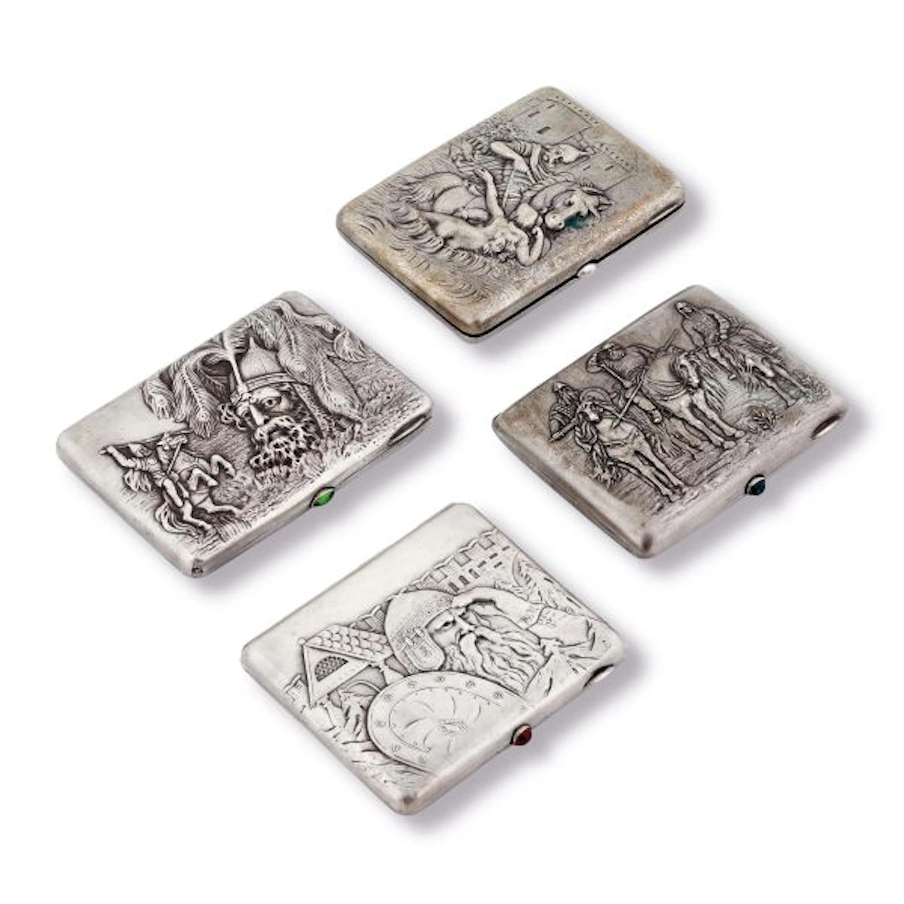 FOUR SILVER CIGARETTE BOXES, RUSSIA, EARLY 20TH CENTURY
