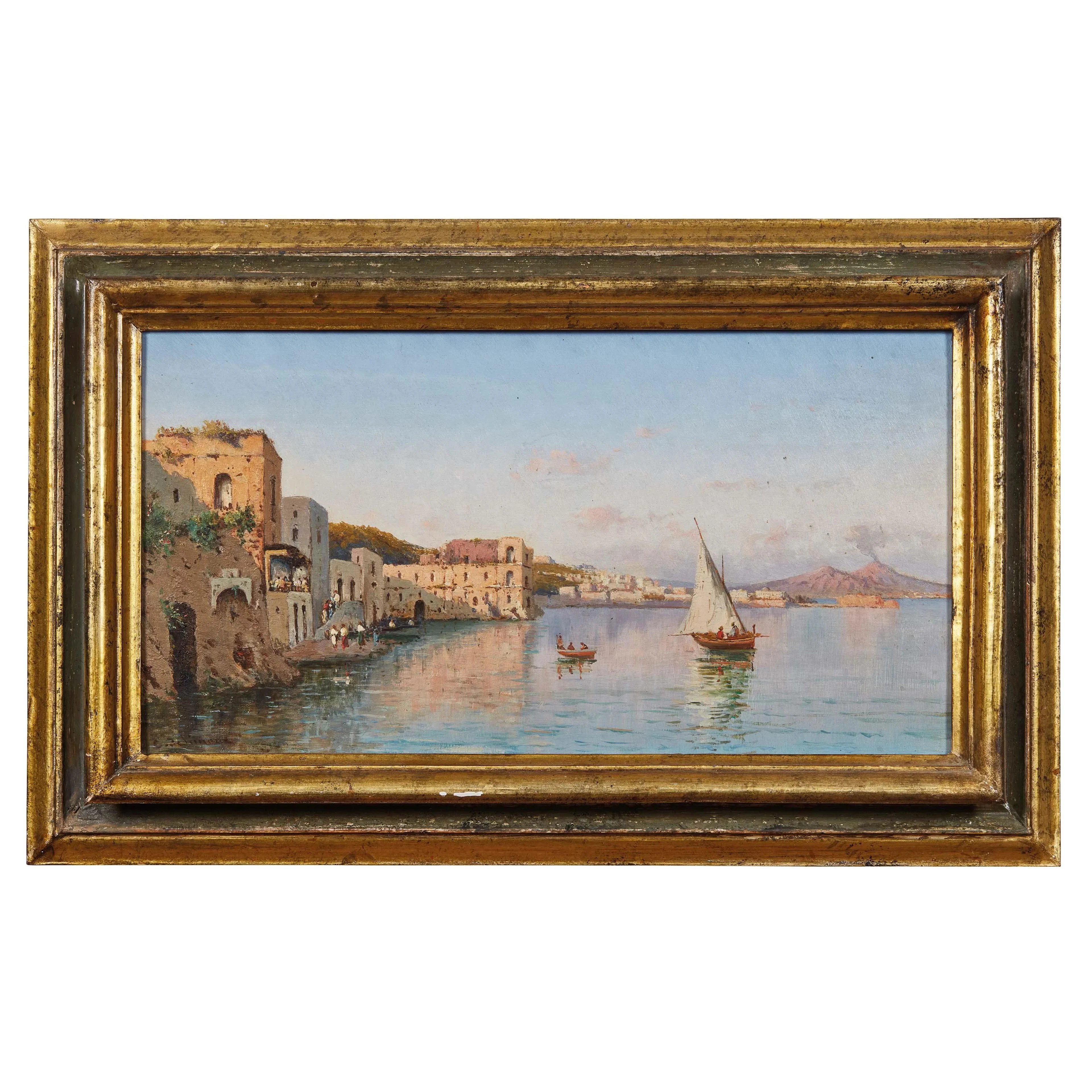 Neapolitan school, 19th century, Napolitan views, a pair of oil paintings