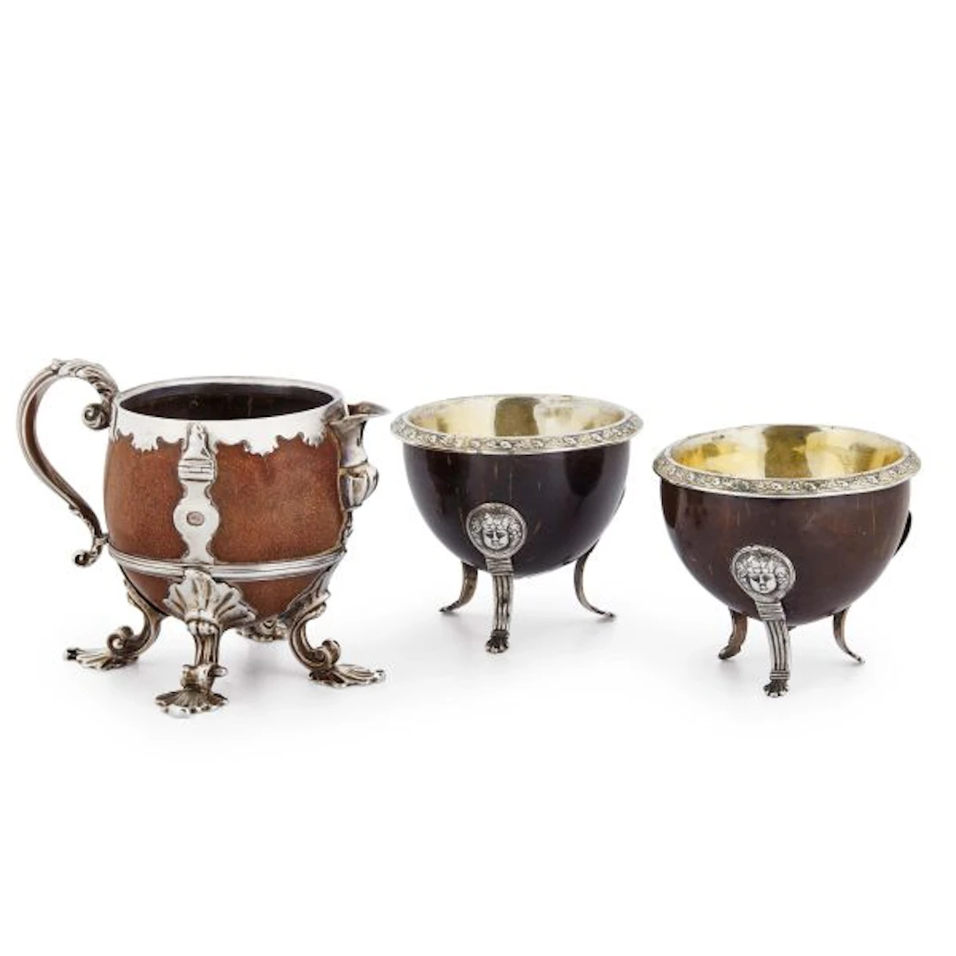 A PAIR OF SALT CELLARS AND A EWER, NORTHERN EUROPE, 19TH CENTURY