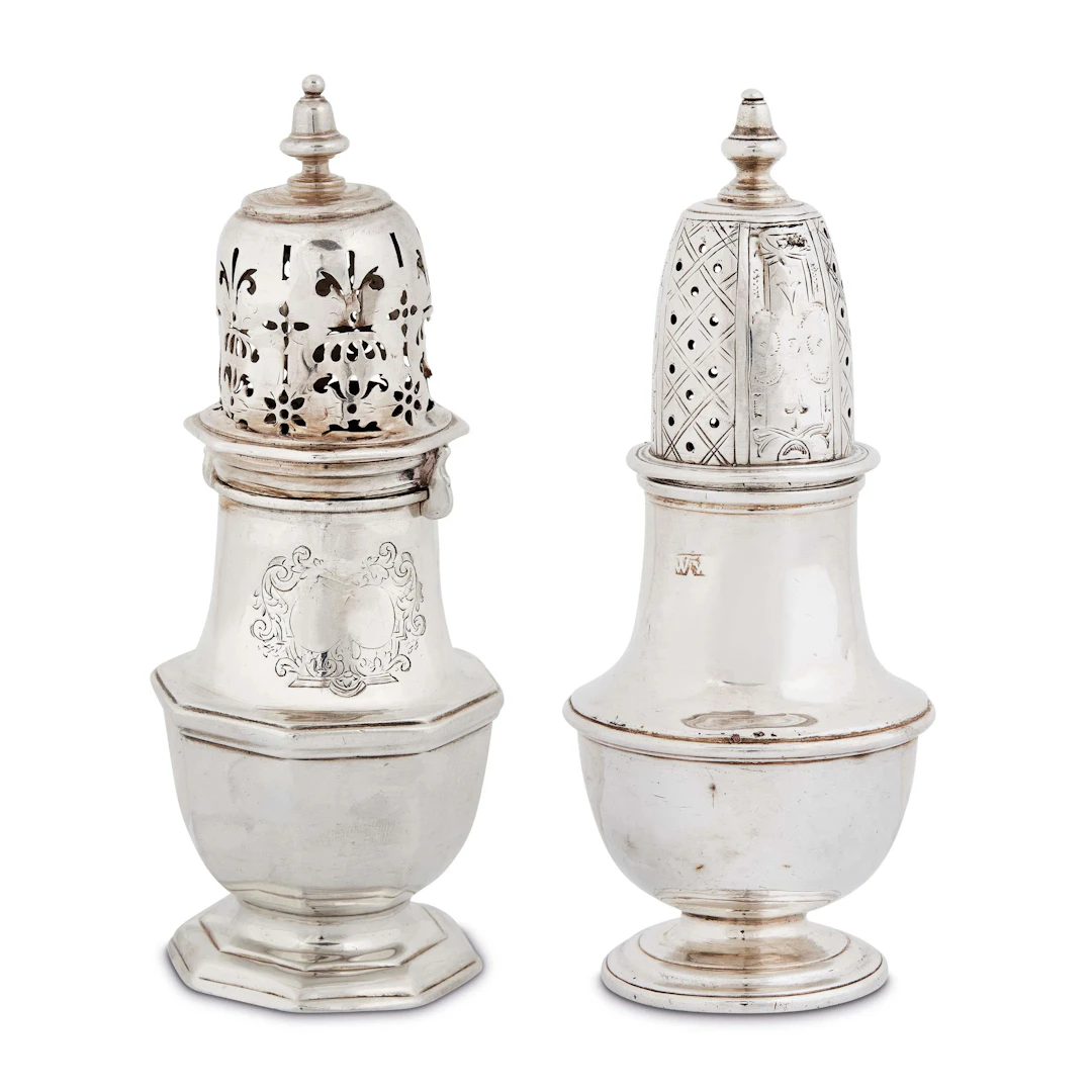 TWO SILVER SUGAR CASTERS, ENGLAND, 18TH CENTURY