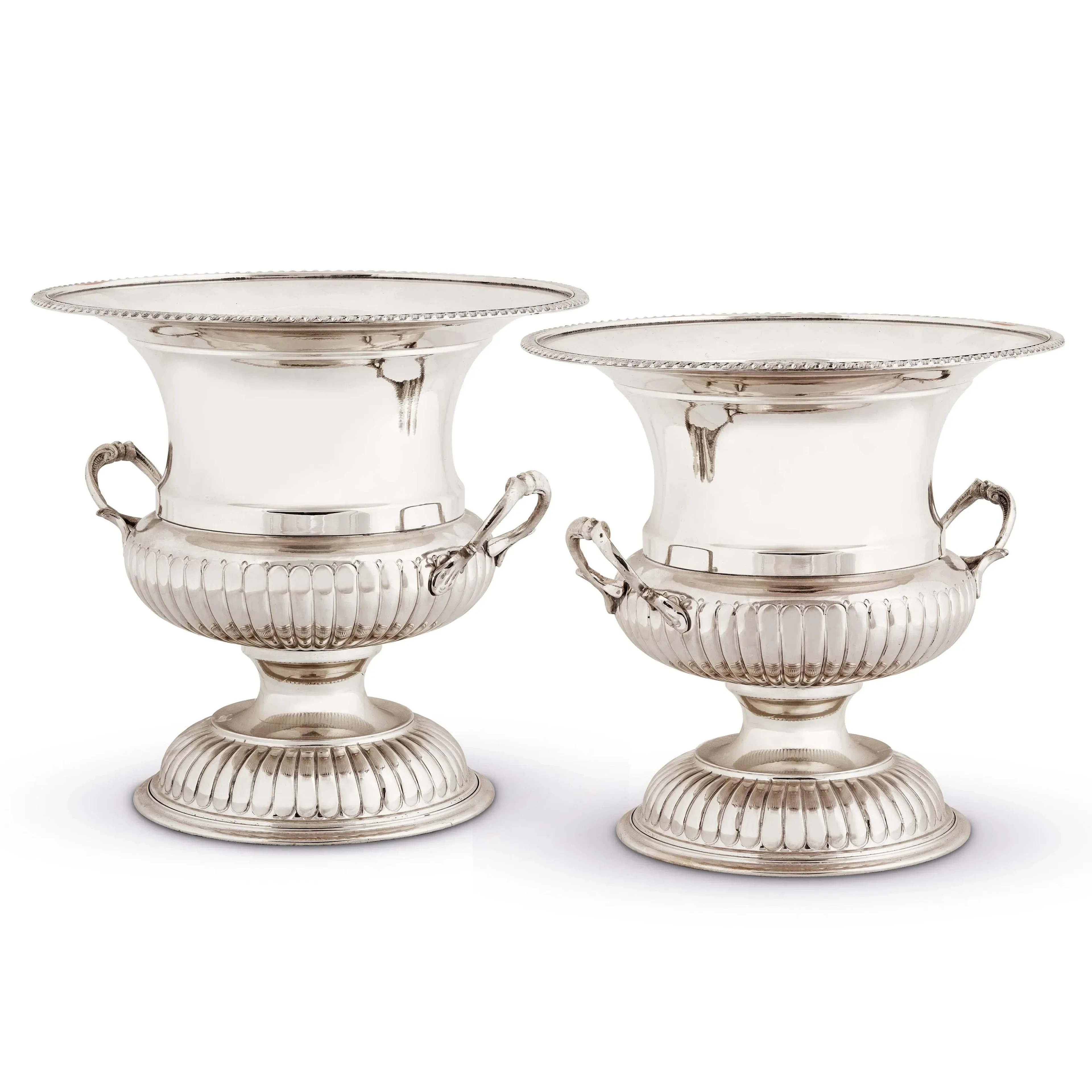 A PAIR OF SILVERPLATED WINE COOLERS, 20TH CENTURY