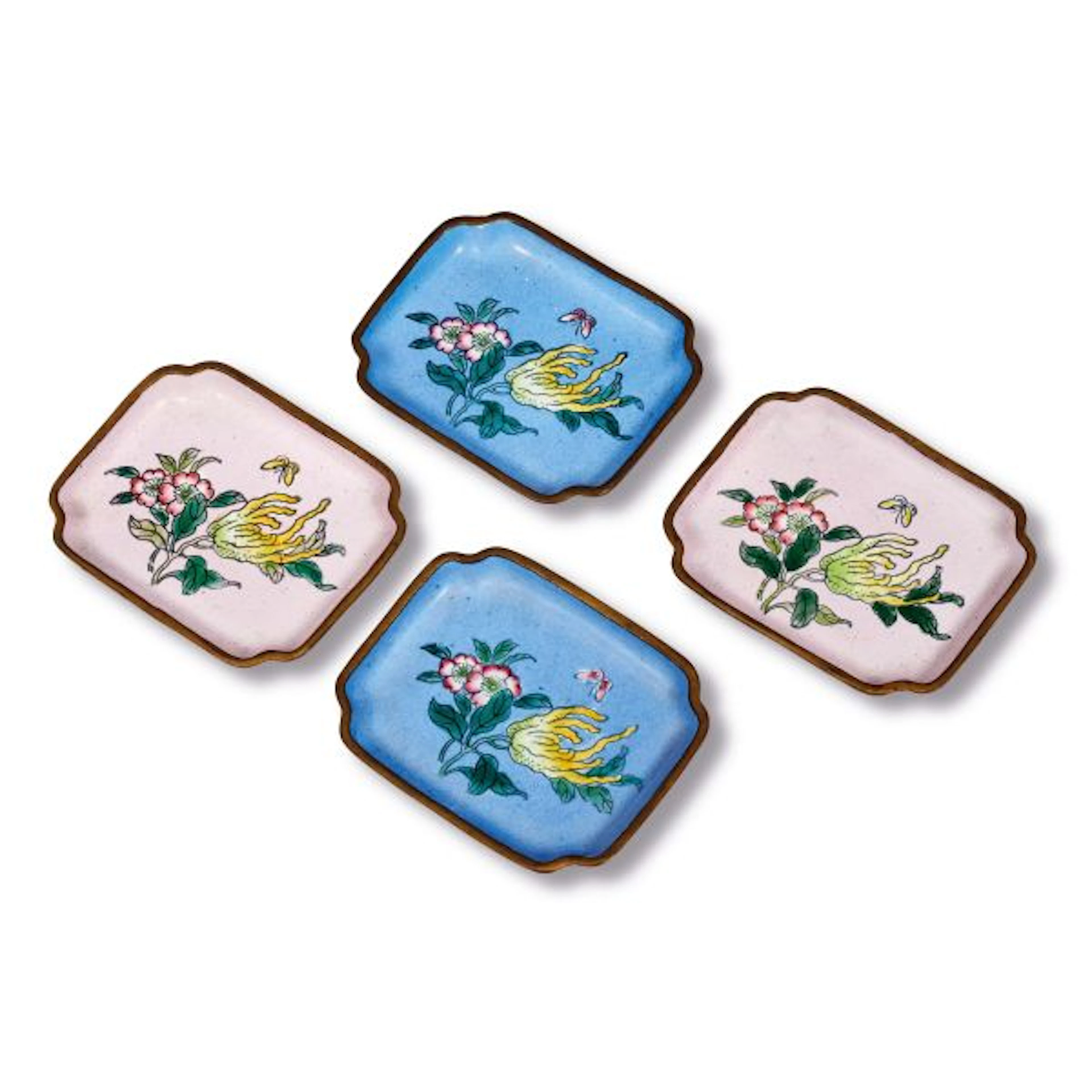 A GROUP OF FOUR SMALL ENAMEL DISHES, CHINA, QING DYNASTY, 18TH CENTURY