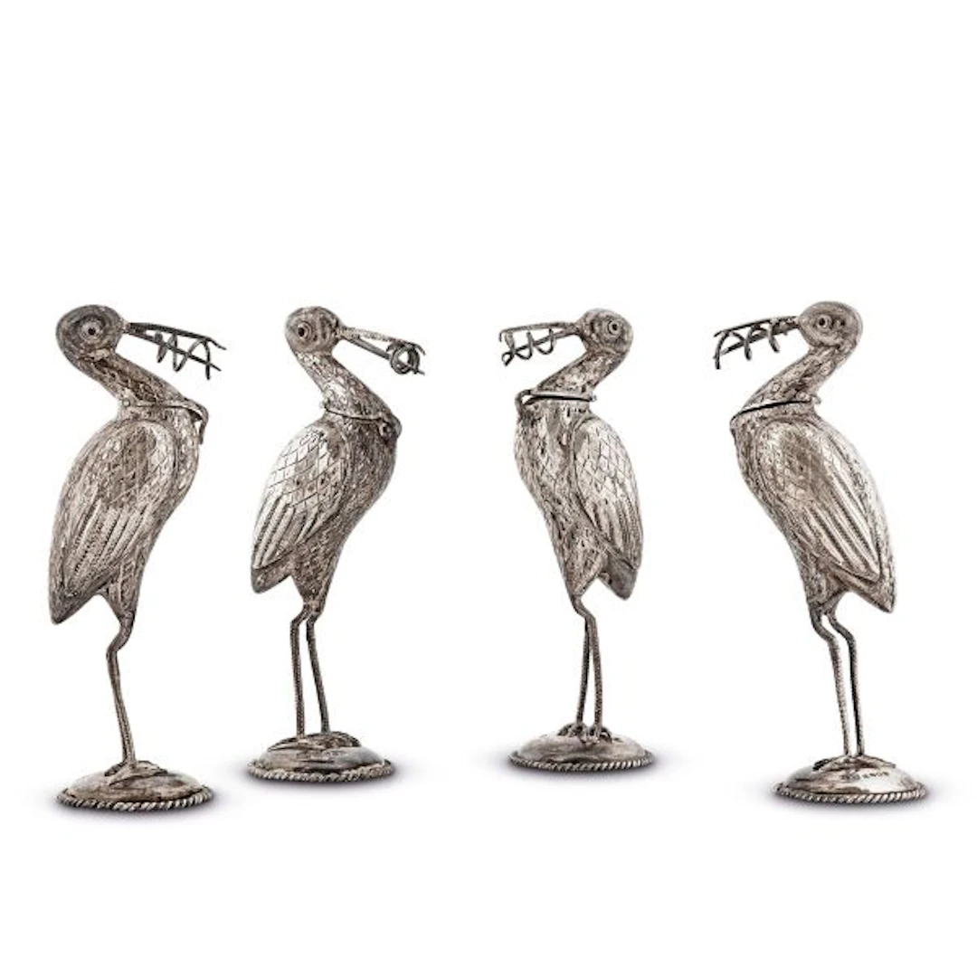FOUR SILVER STORK SCENT BOTTLES, SHEFFIELD, 1897