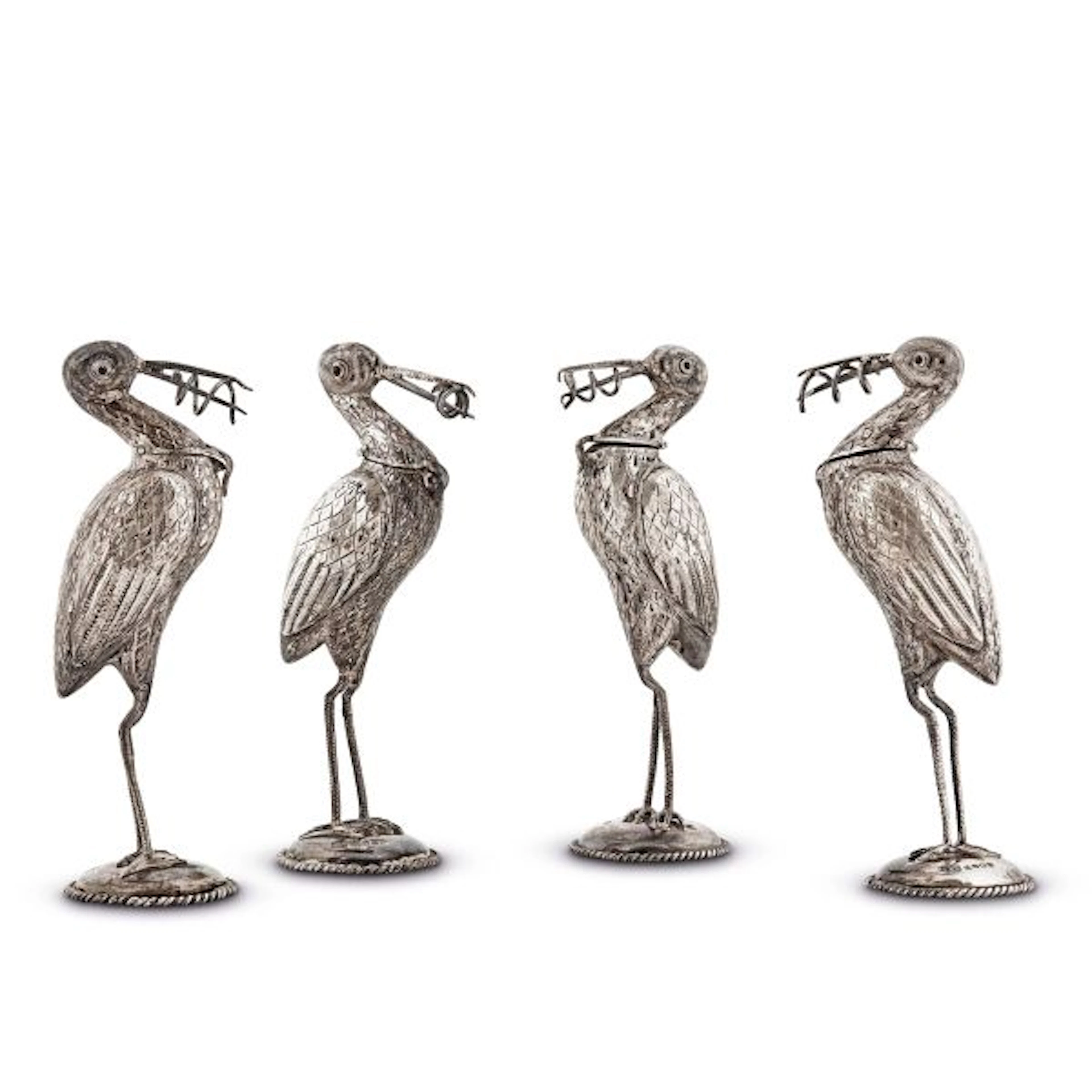 FOUR SILVER STORK SCENT BOTTLES, SHEFFIELD, 1897