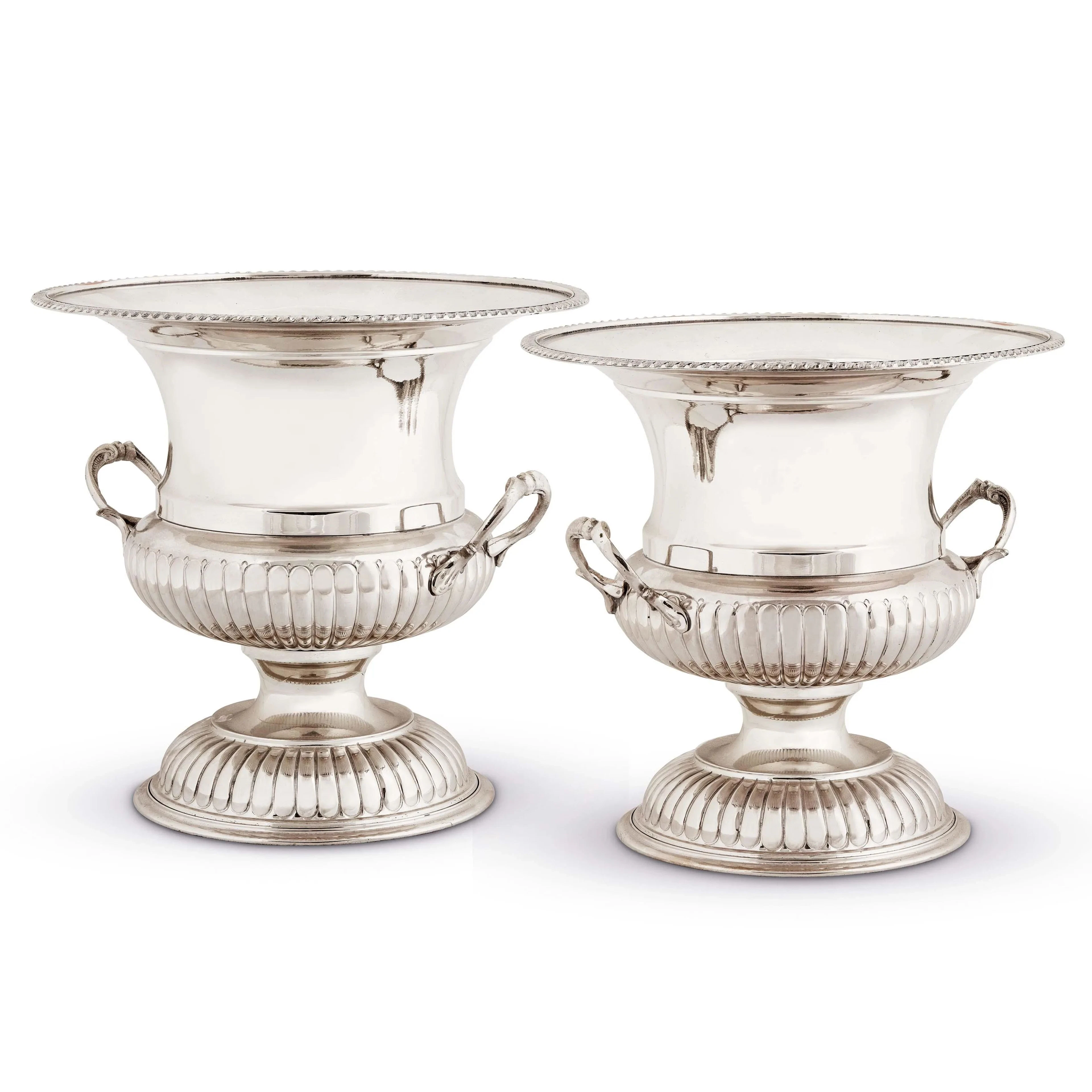 A PAIR OF SILVERPLATED WINE COOLERS, 20TH CENTURY