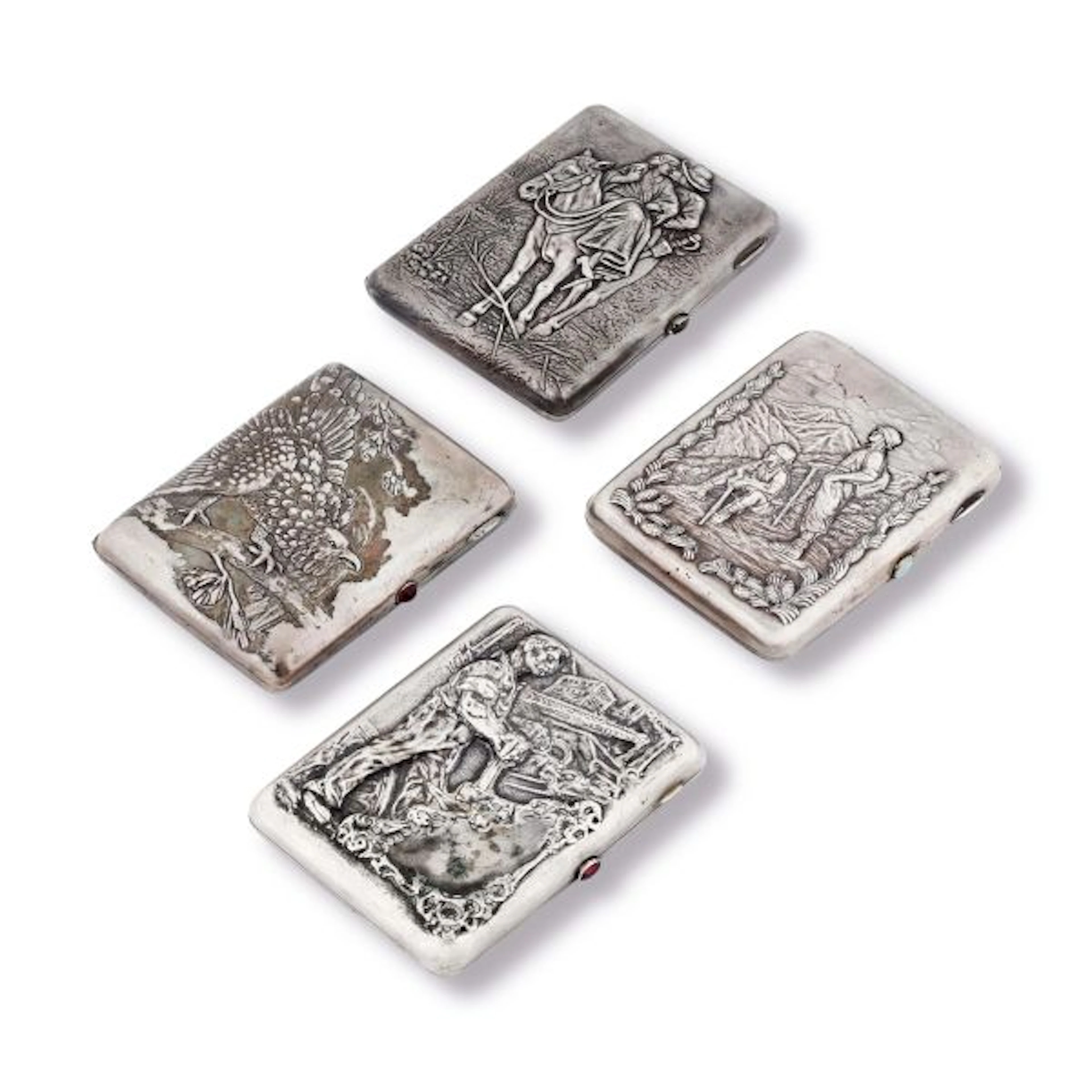 FIVE SILVER CIGARETTE BOXES, RUSSIA, EARLY 20TH CENTURY