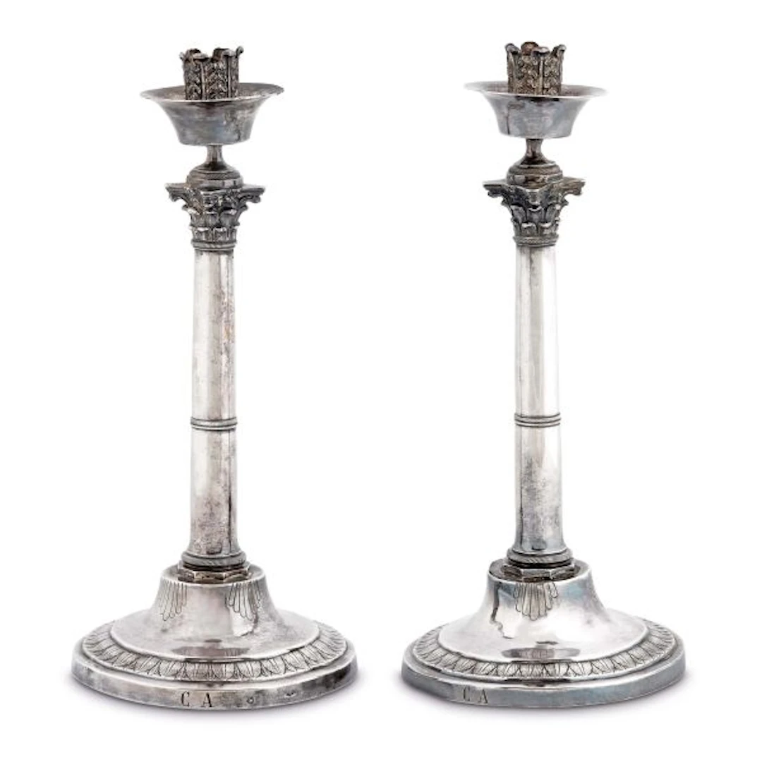 A PAIR OF SILVER CANDLESTICKS, ROME, 19TH CENTURY