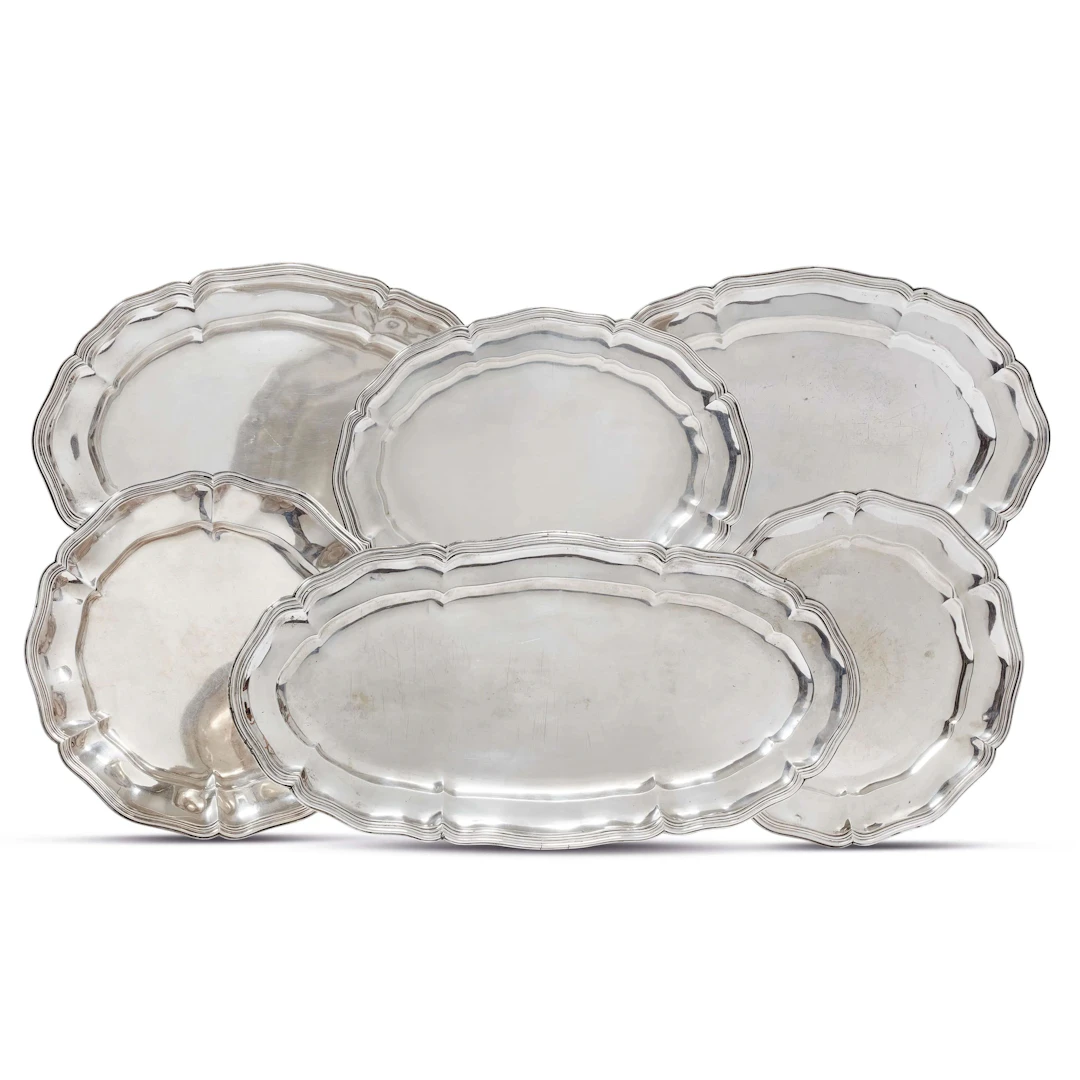 A SET OF SIX SILVER SERVING DISHES, MILAN, EARLY 20TH CENTURY