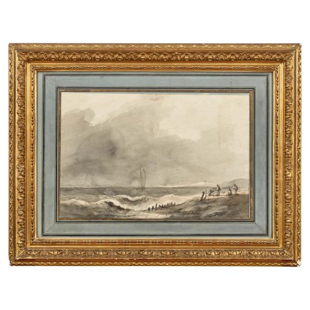 Dutch school, 19th-century, seaside view, watercolour ink on paper