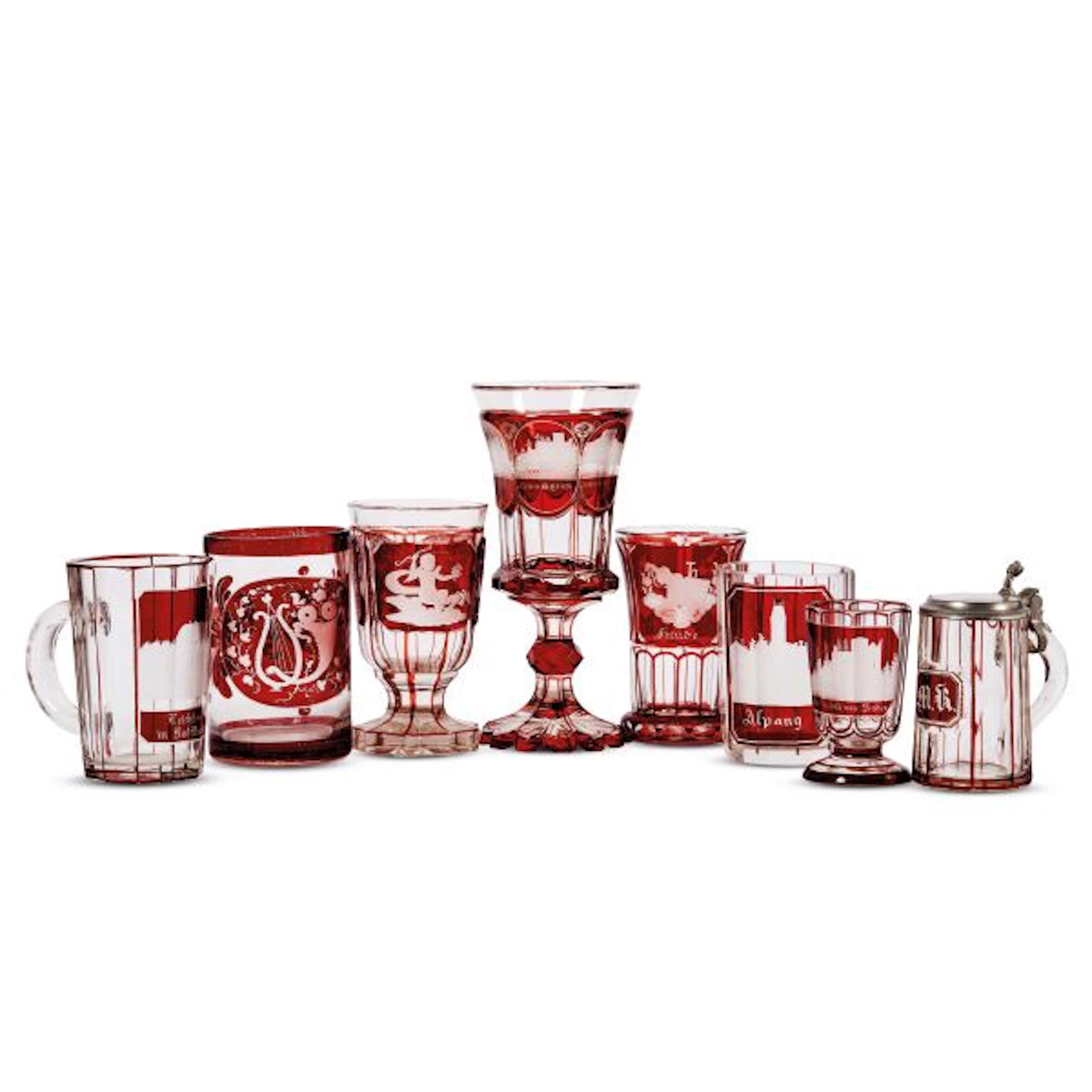 EIGHT BOHEMIAN GLASSES, 19TH/20TH CENTURY