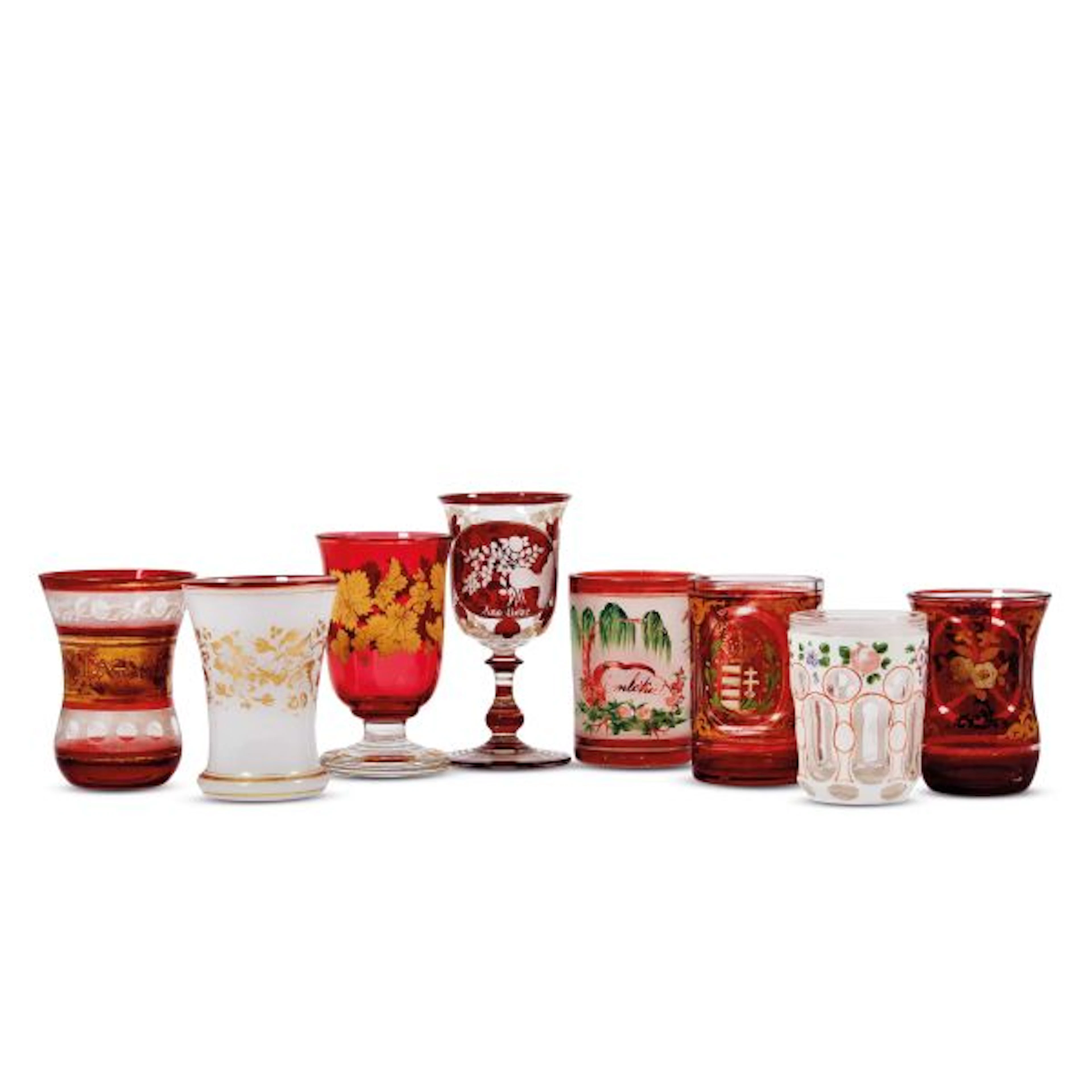 EIGHT BOHEMIAN GLASSES, 19TH/20TH CENTURY