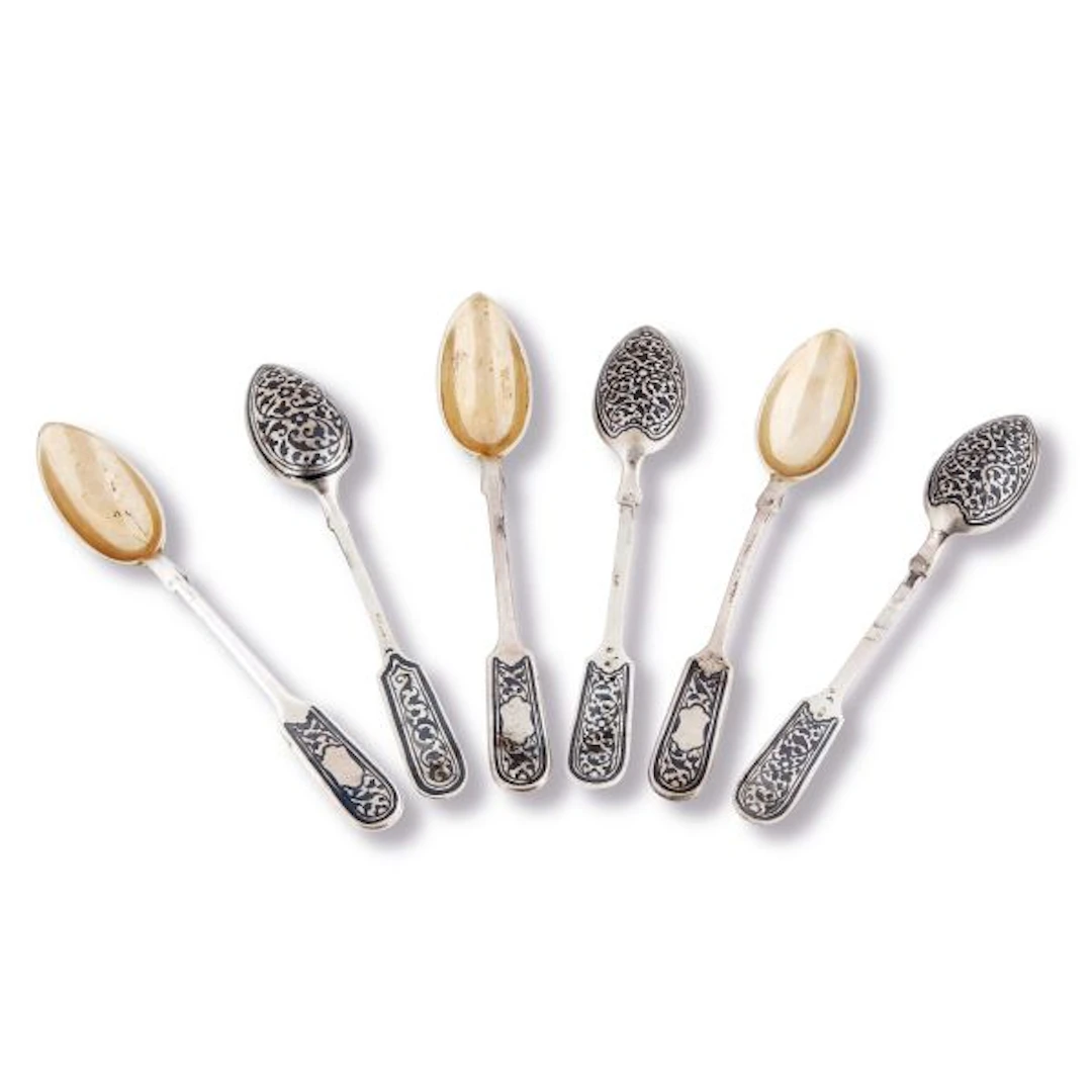 SIX RUSSIAN TEA SPOONS, SECOND HALF 20TH CENTURY