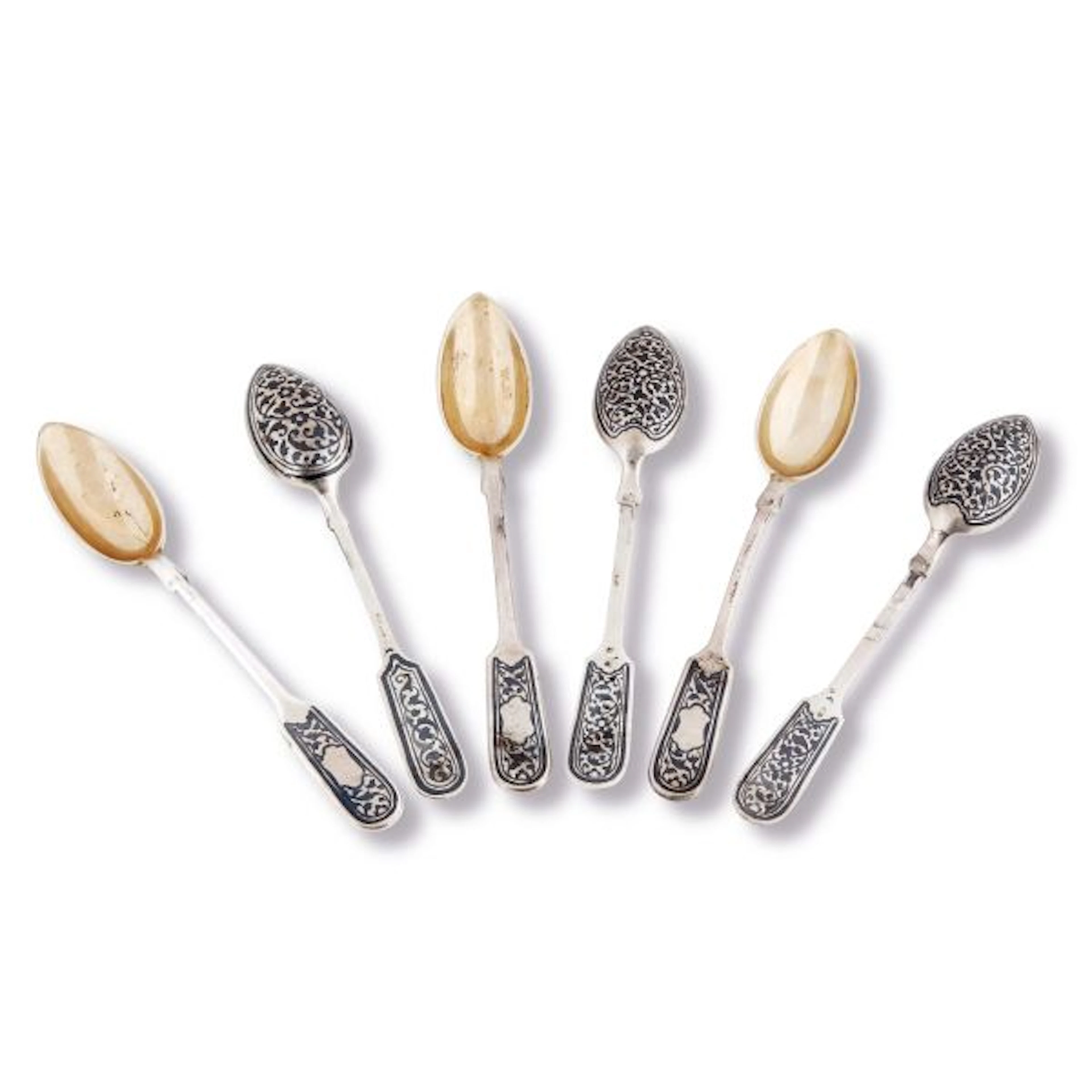 SIX RUSSIAN TEA SPOONS, SECOND HALF 20TH CENTURY