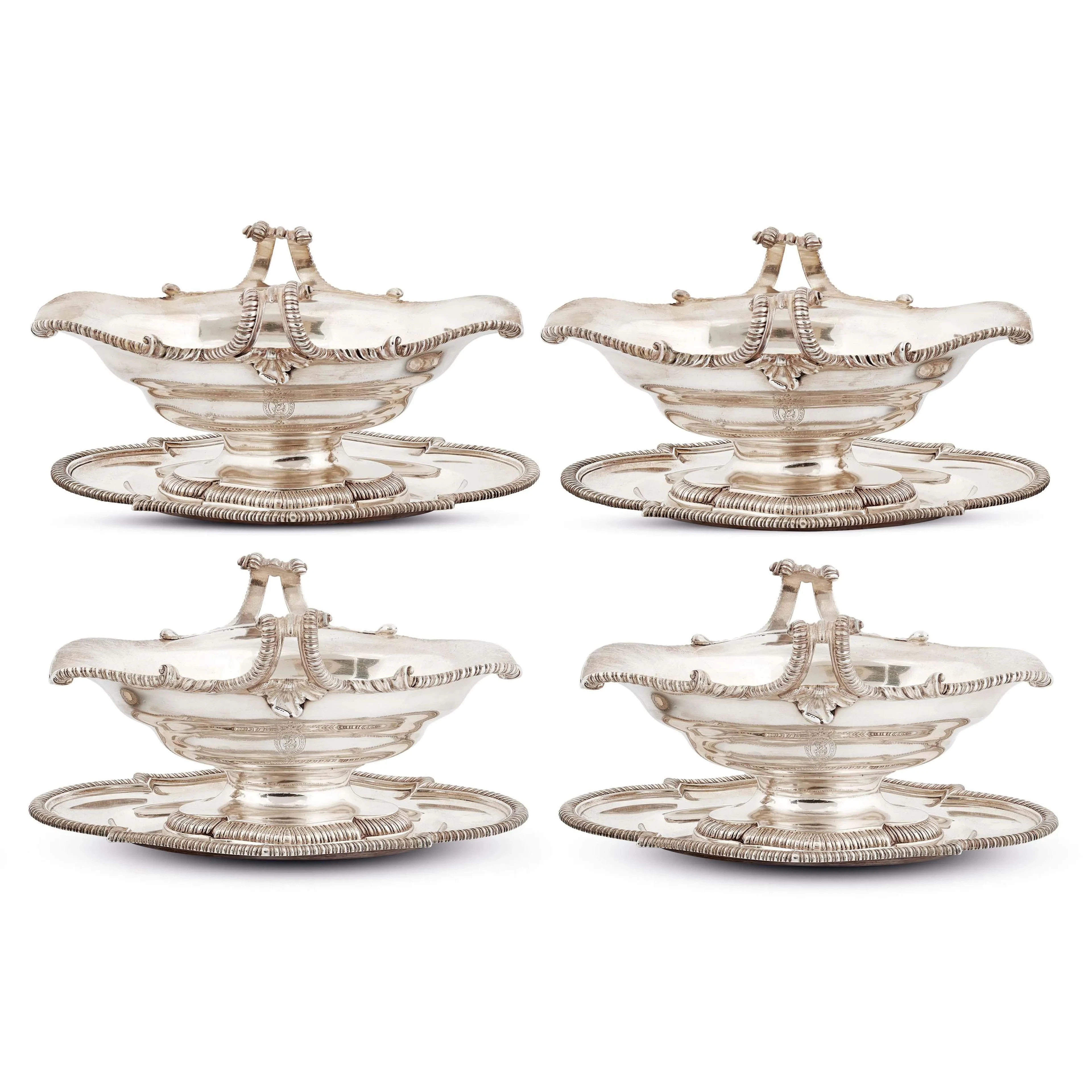 FOUR SILVER SAUCE BOATS WITH STANDS, EDWARD WAKELIN, LONDON, 1756/1757