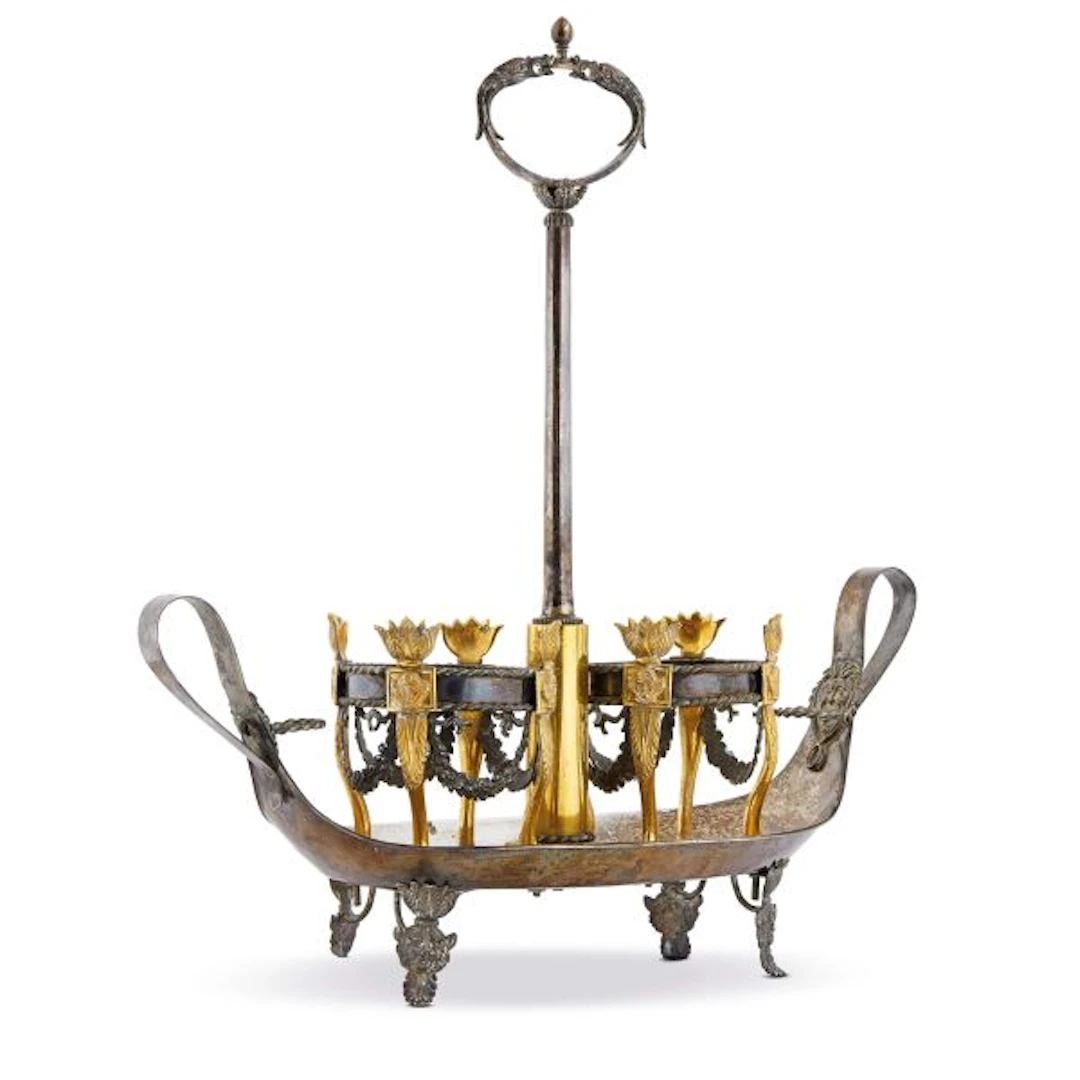 AN EMPIRE STYLE SILVER AND SILVER-GILT CRUET, 19TH CENTURY