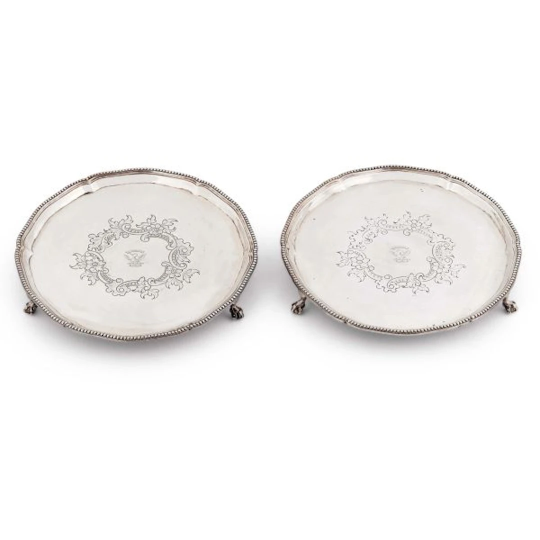 A PAIR OF SILVER SALVERS, RICHARD CARTER, DANIEL SMITH & ROBERT SHARP