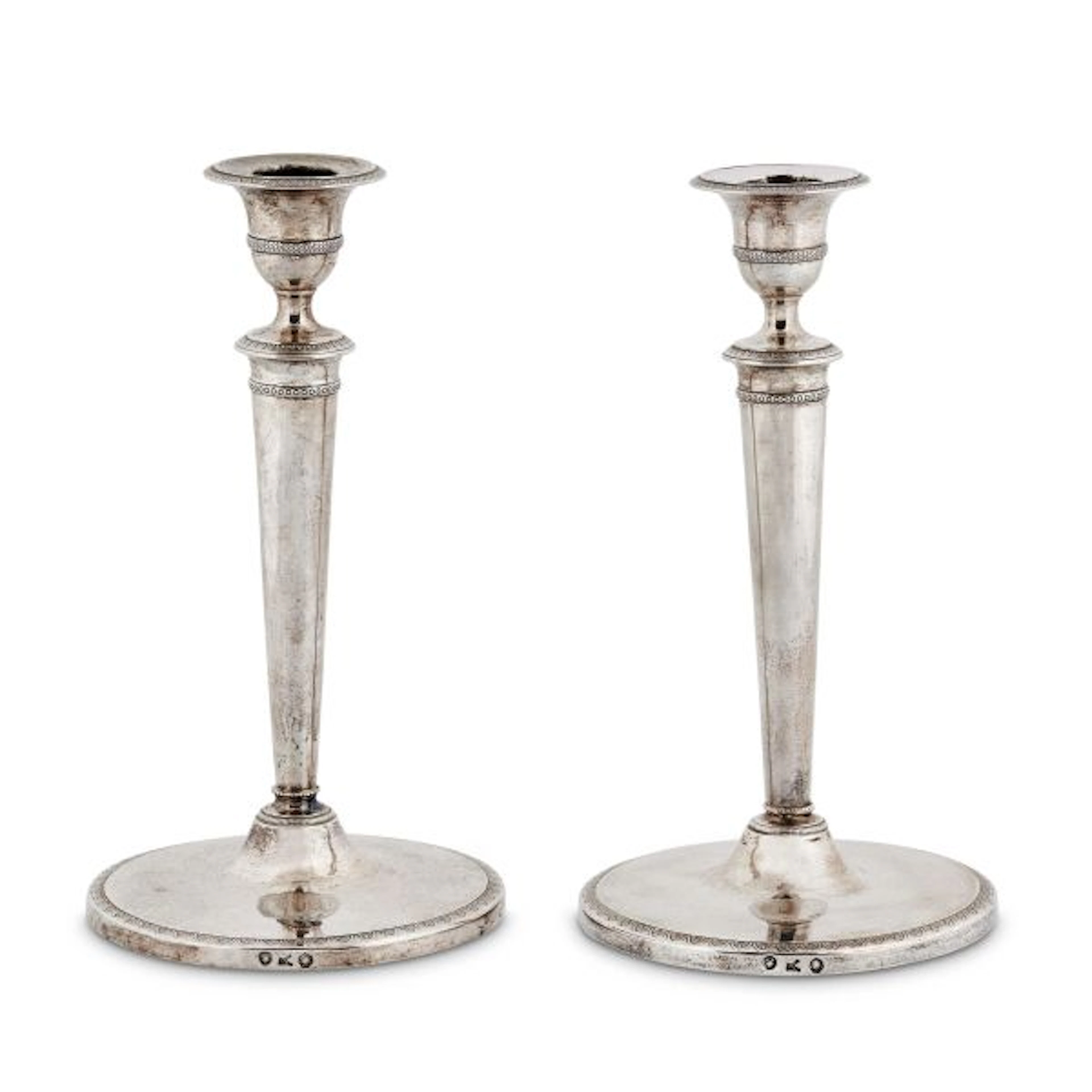A PAIR OF SILVER CANDLESTICKS, CARLO ANNONE, MILAN, 1820 CIRCA
