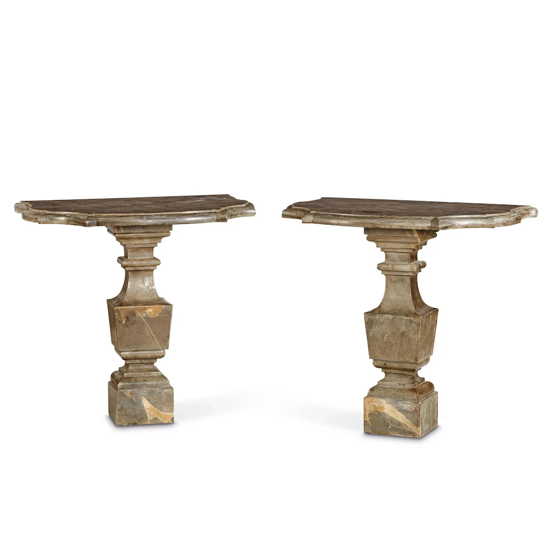 A PAIR OF SMALL CENTRAL ITALY CONSOLES, EARLY 18TH CENTURY
