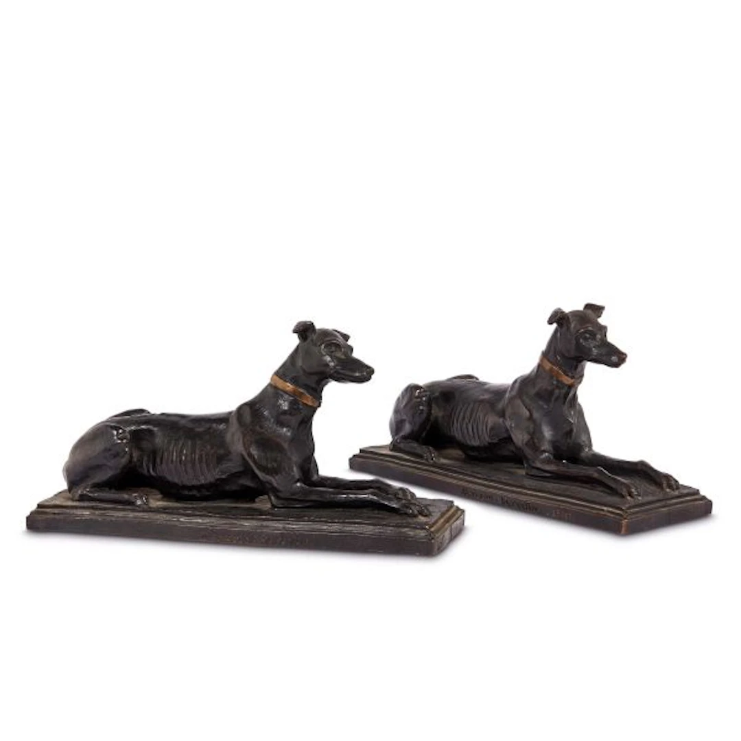 A PAIR OF GREYHOUNDS, AFTER ANTOINE-LOUIS BARYE, 20TH CENTURY
