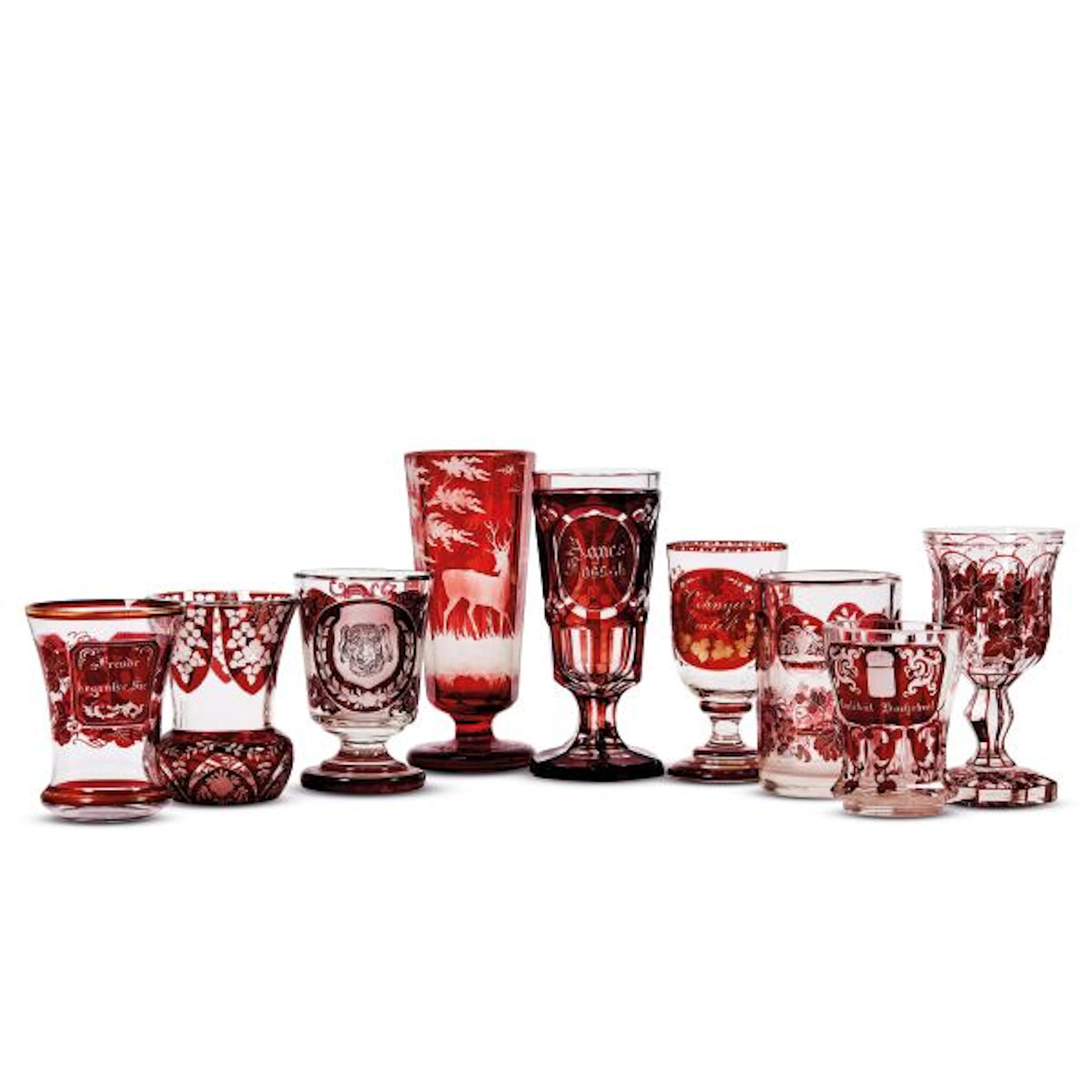 NINE BOHEMIAN GLASSES, 19TH/20TH CENTURY