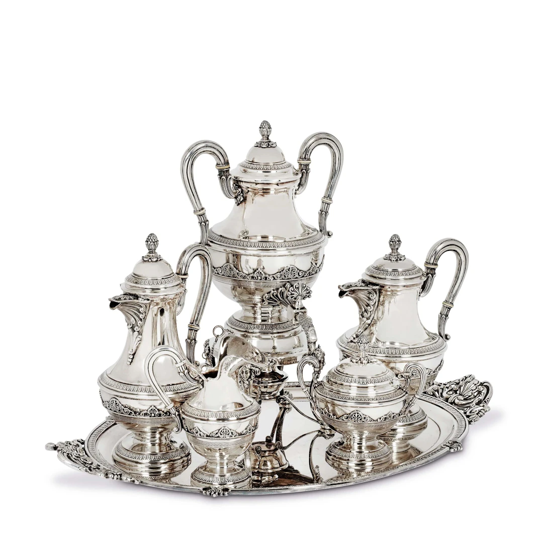 A SILVER TEA AND COFFE SERVICE, AUGUST FREDERIK HOLLMING, FABERGÈ