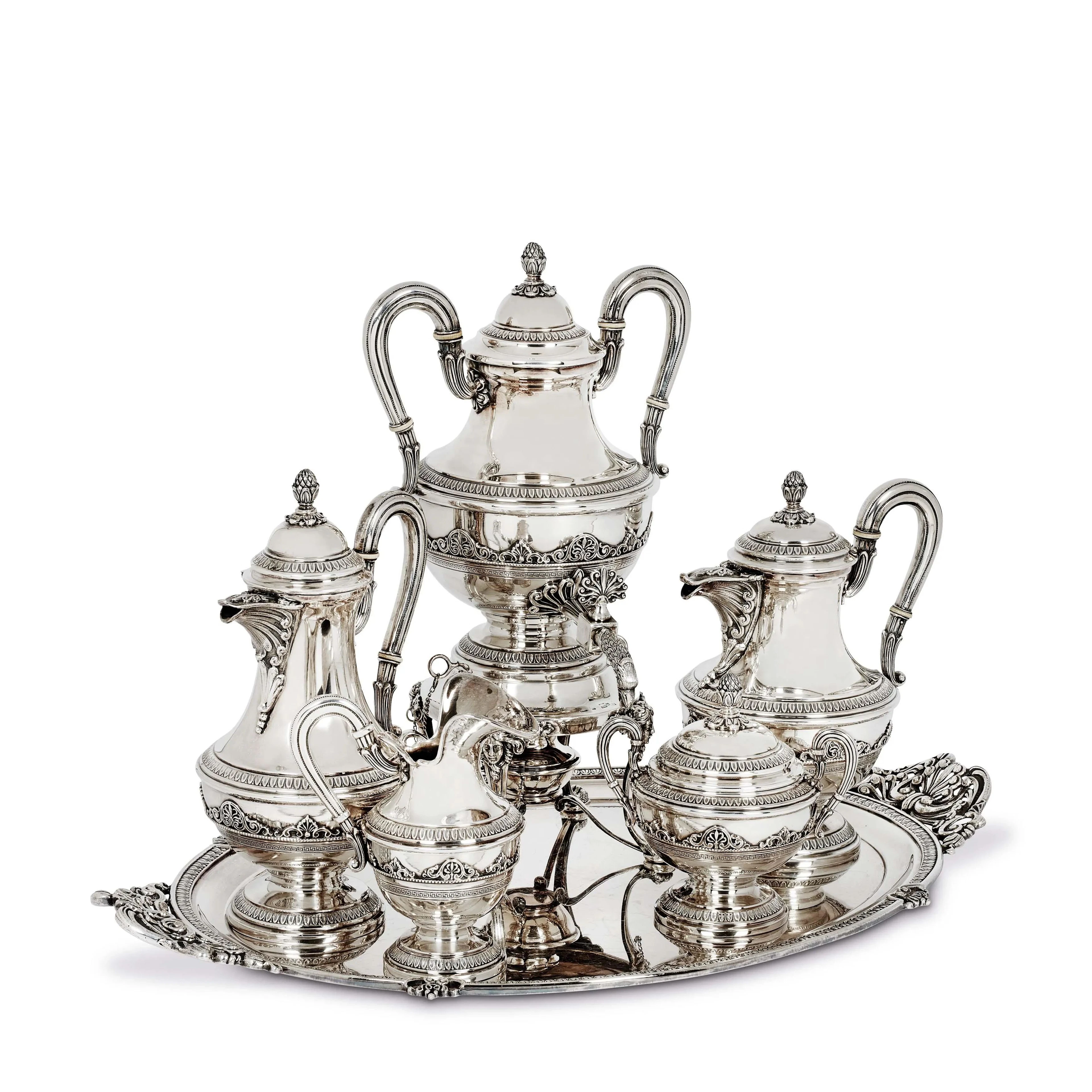 A SILVER TEA AND COFFE SERVICE, AUGUST FREDERIK HOLLMING, FABERGÈ