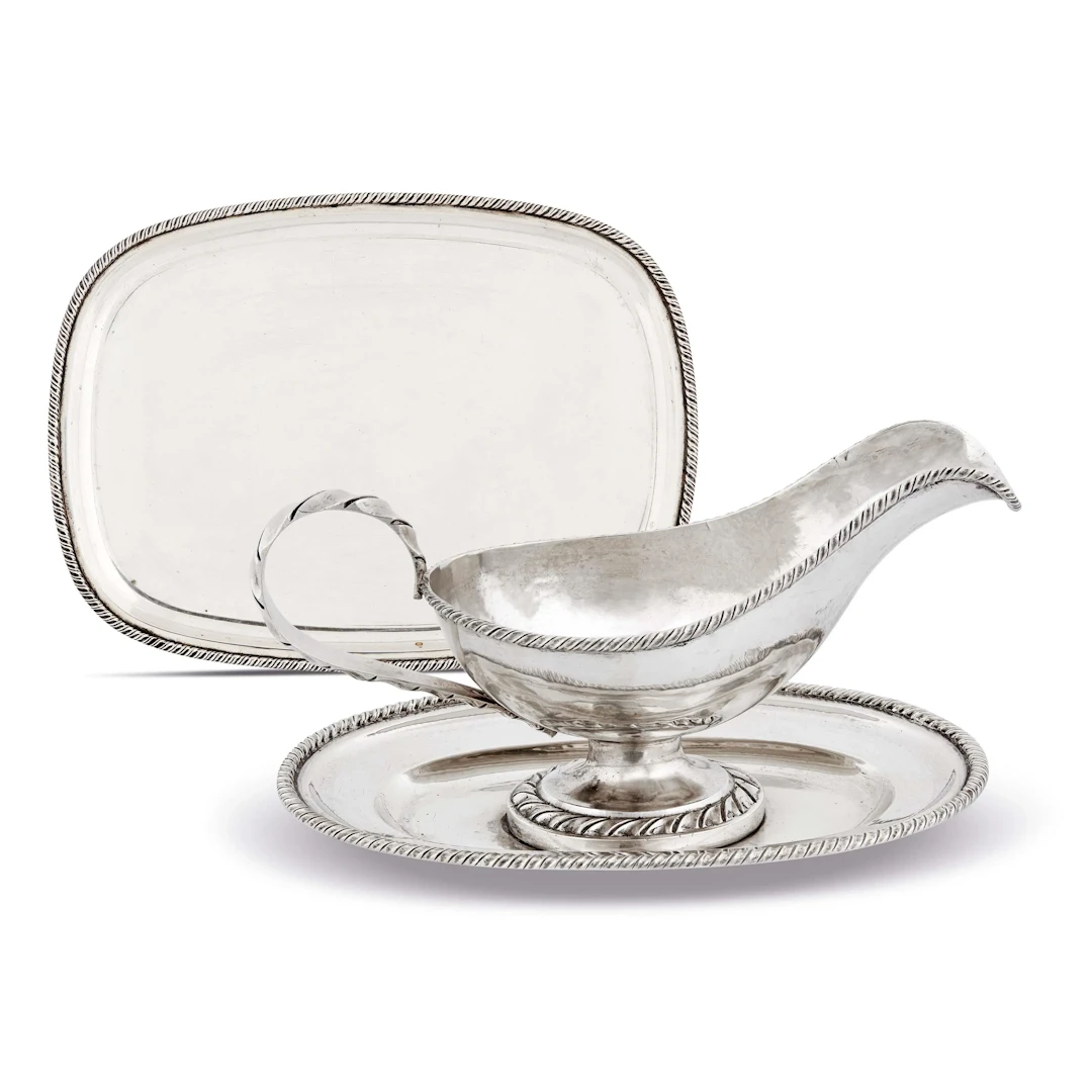 A SILVER SAUCE BOAT AND TRAY, SFRISO, VENICE, FIRST HALF 20TH CENTURY