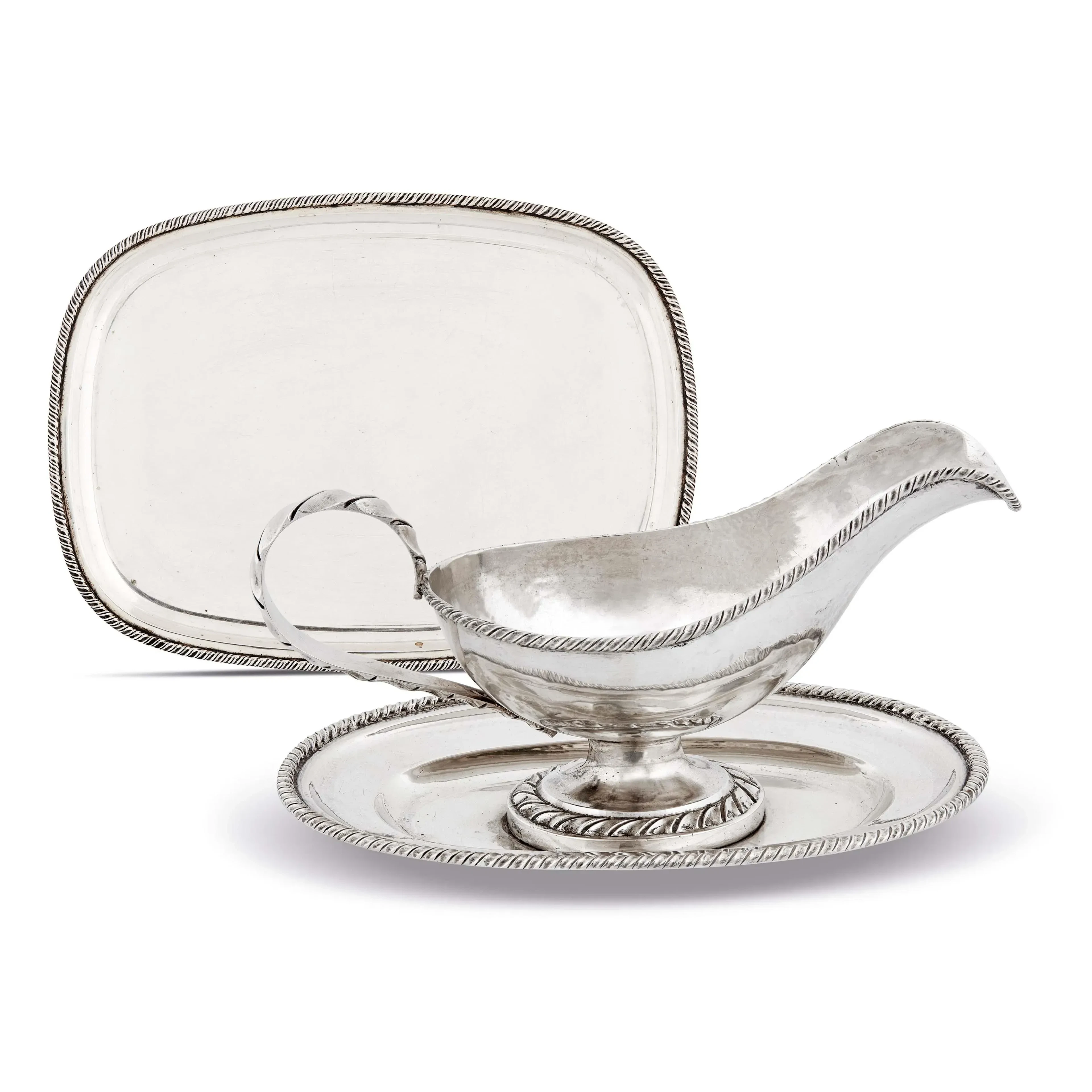 A SILVER SAUCE BOAT AND TRAY, SFRISO, VENICE, FIRST HALF 20TH CENTURY