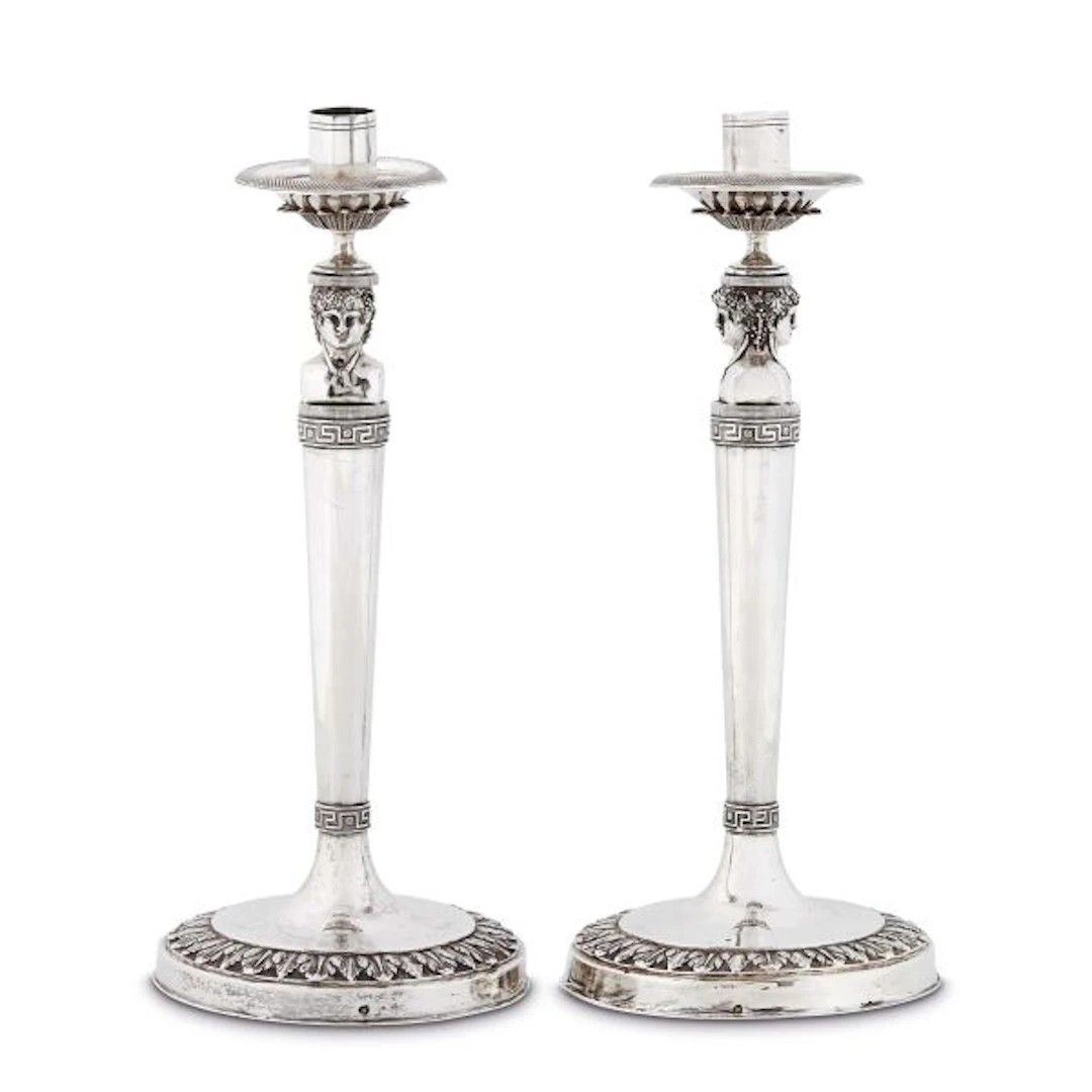 A PAIR OF SILVER CANDLESTICKS, VINCENZO BUGARINI, ROME, FIRST HALF 19TH CENTURY