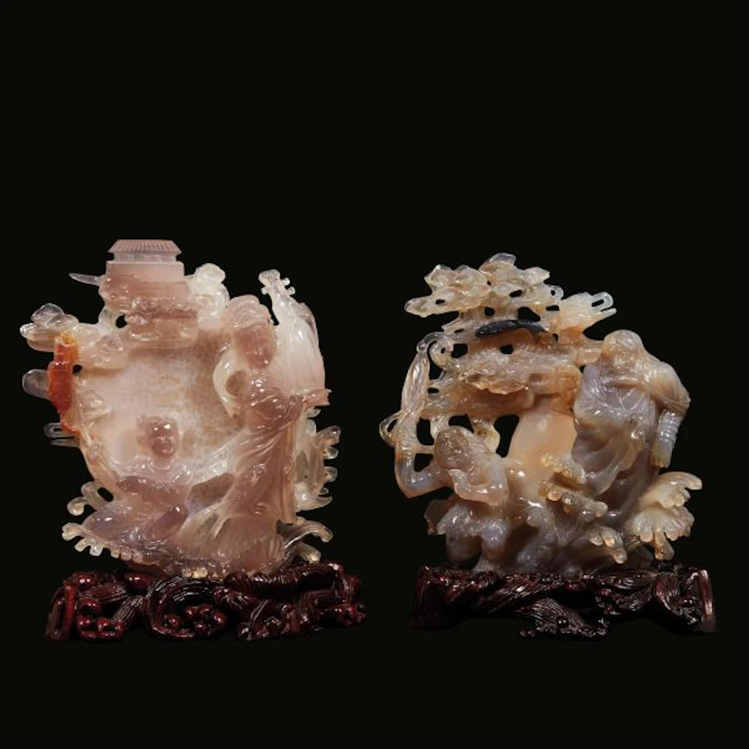 A PAIR OF AGATE CARVINGS, CHINA, 20TH CENTURY