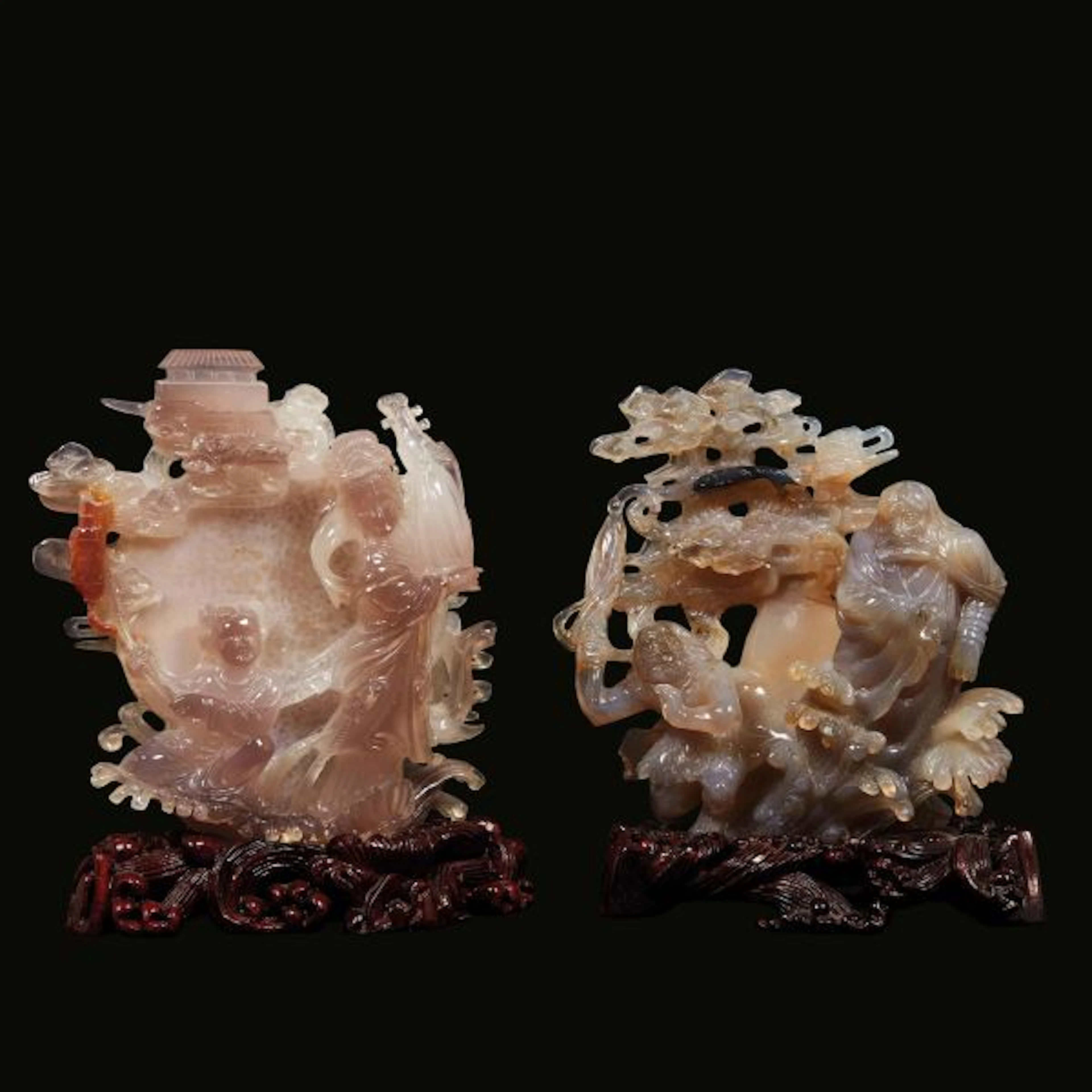 A PAIR OF AGATE CARVINGS, CHINA, 20TH CENTURY