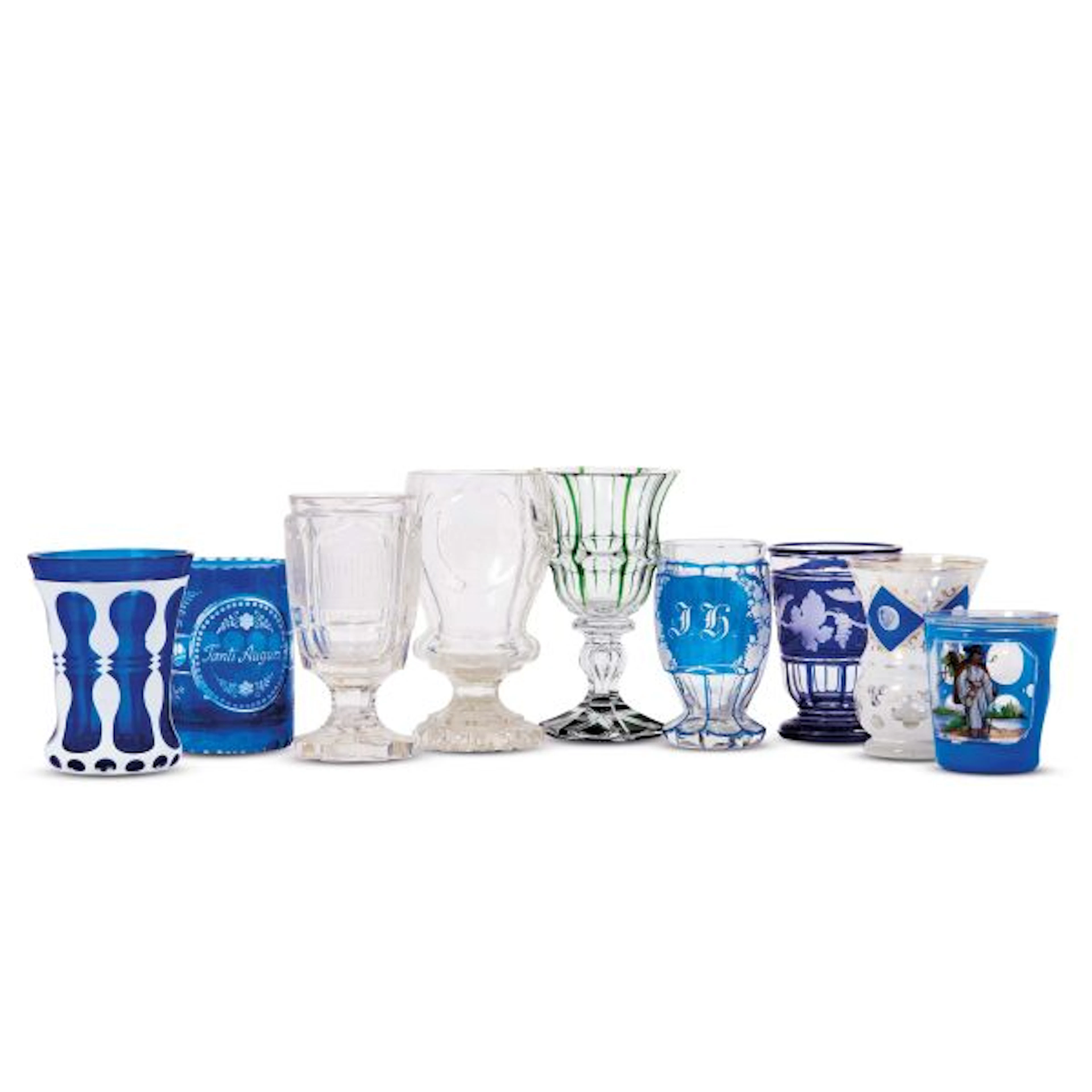 NINE BOHEMIAN GLASSES, 19TH/20TH CENTURY