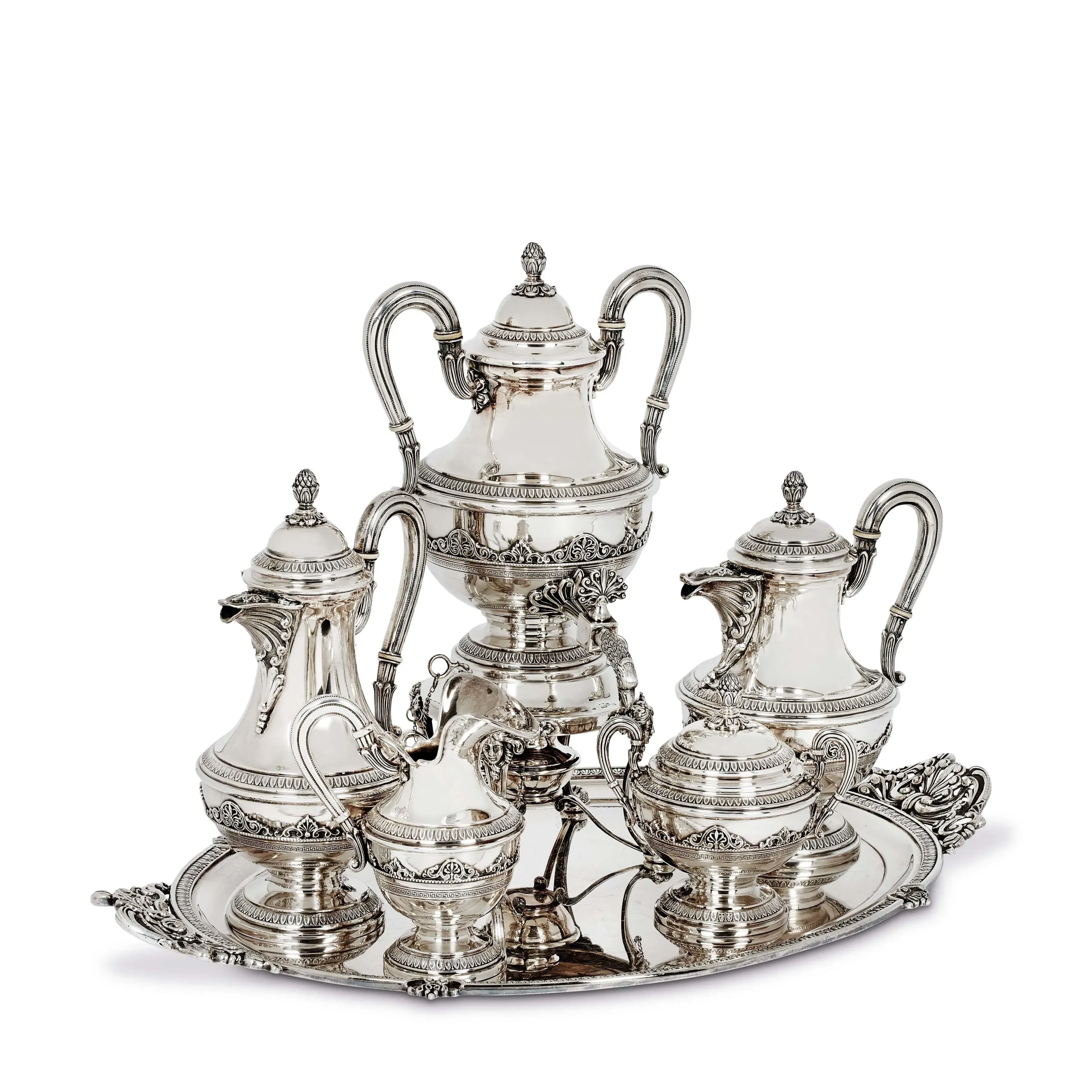 A SILVER TEA AND COFFE SERVICE, AUGUST FREDERIK HOLLMING, FABERGÈ