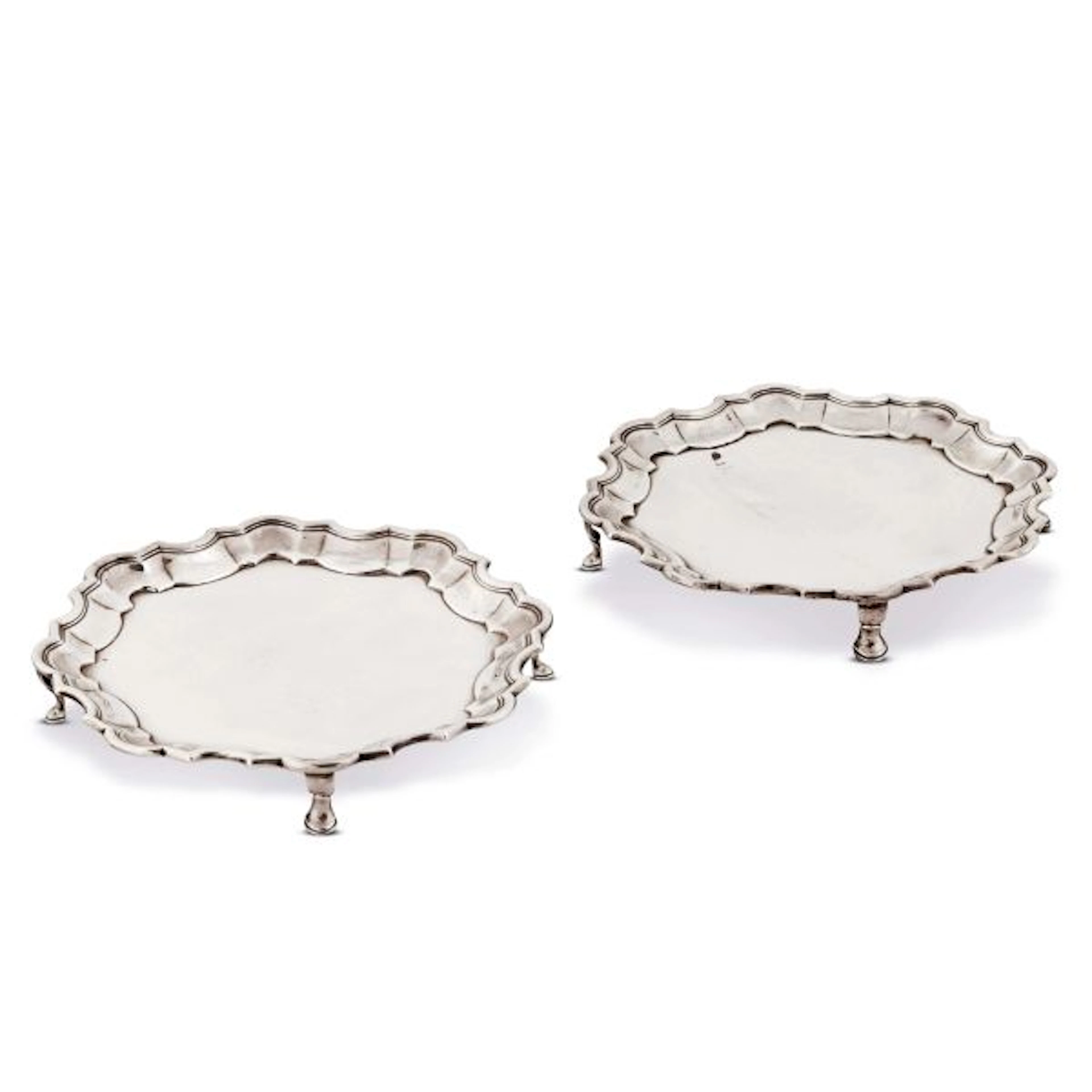 A PAIR OF SMALL SILVER SALVERS, JAMES SCHRUDER, LONDON, 1742/1743