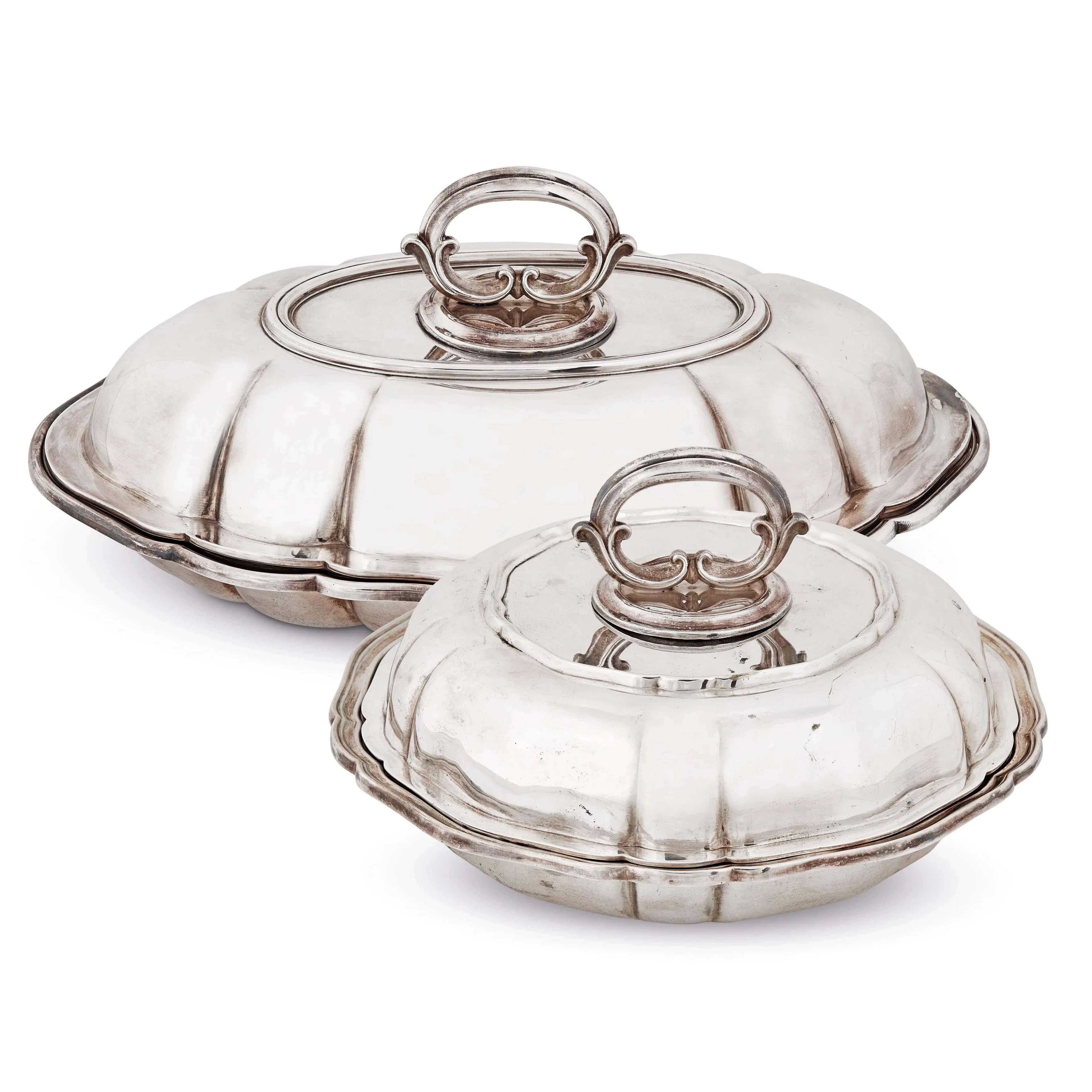 A SILVER AND A SILVERPLATED VEGETABLE DISHES, 20TH CENTURY