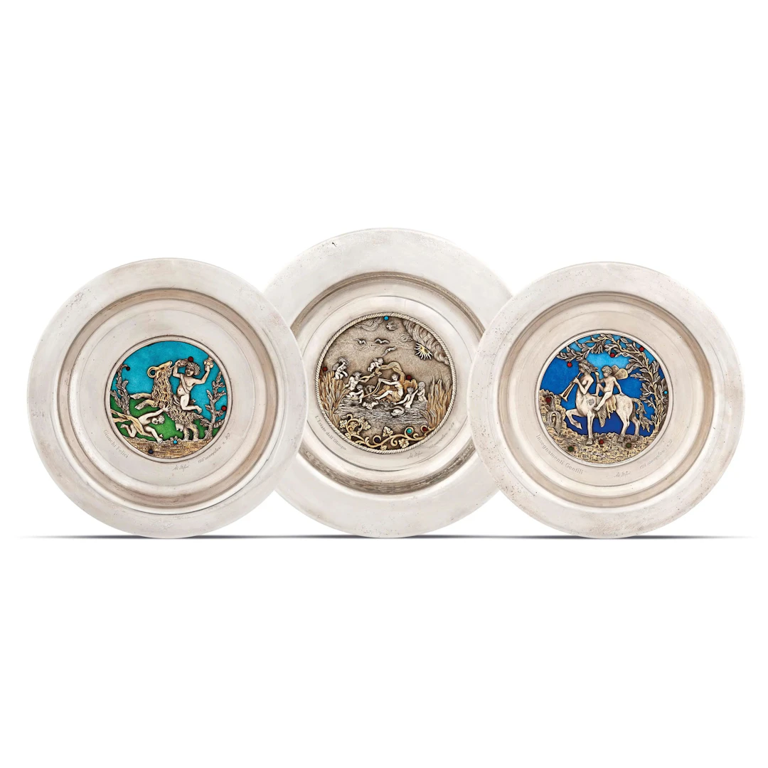 THREE SILVER PLATES, STEFANI, BOLOGNA, 20TH CENTURY