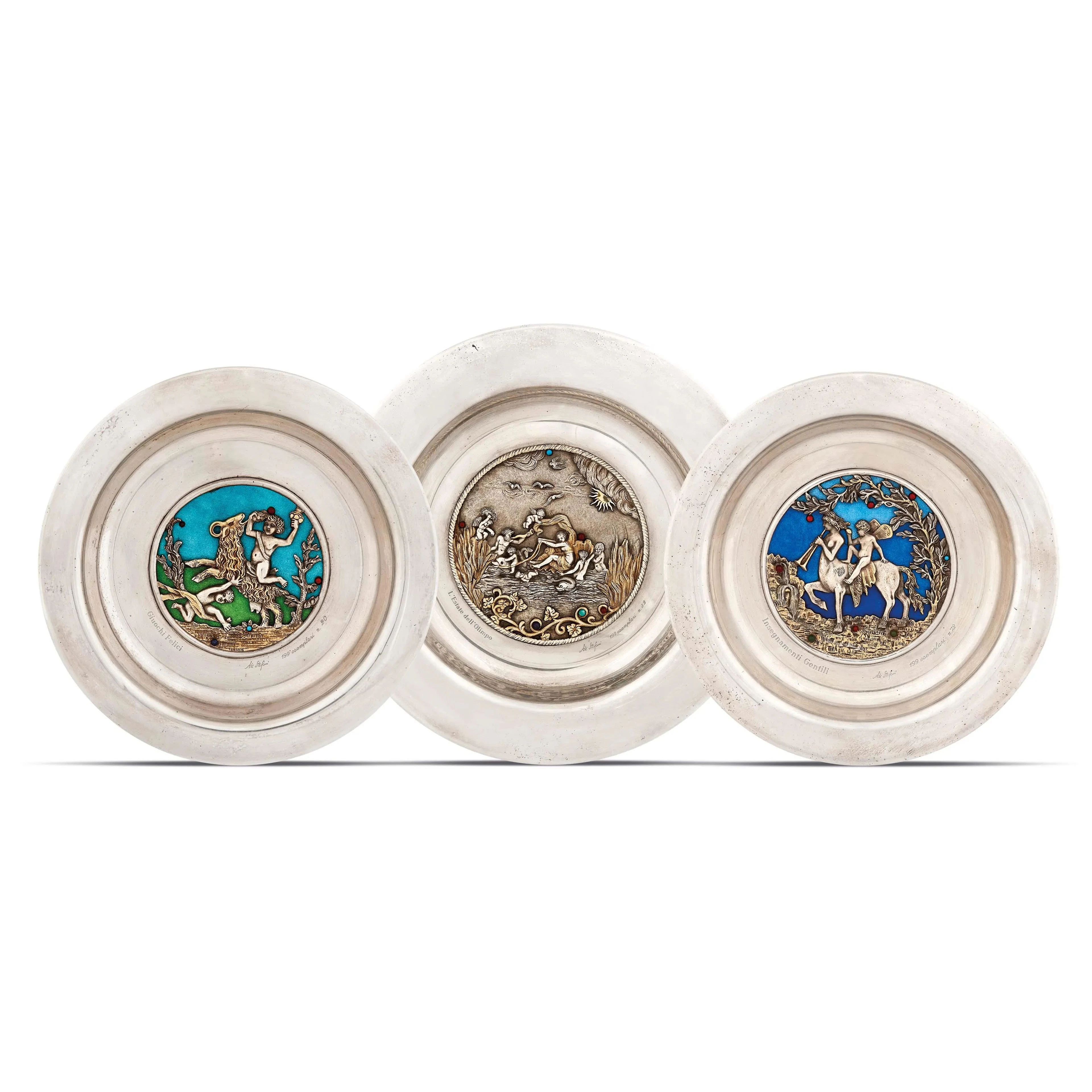 THREE SILVER PLATES, STEFANI, BOLOGNA, 20TH CENTURY
