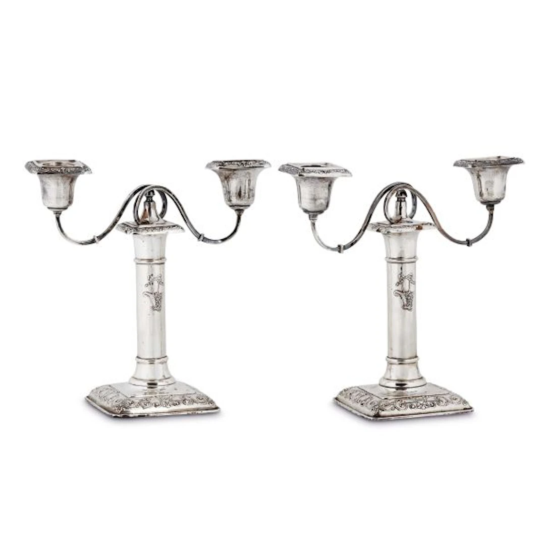 A PAIR OF SMALL SILVER CANDELABRA, BIRMINGHAM, 1910