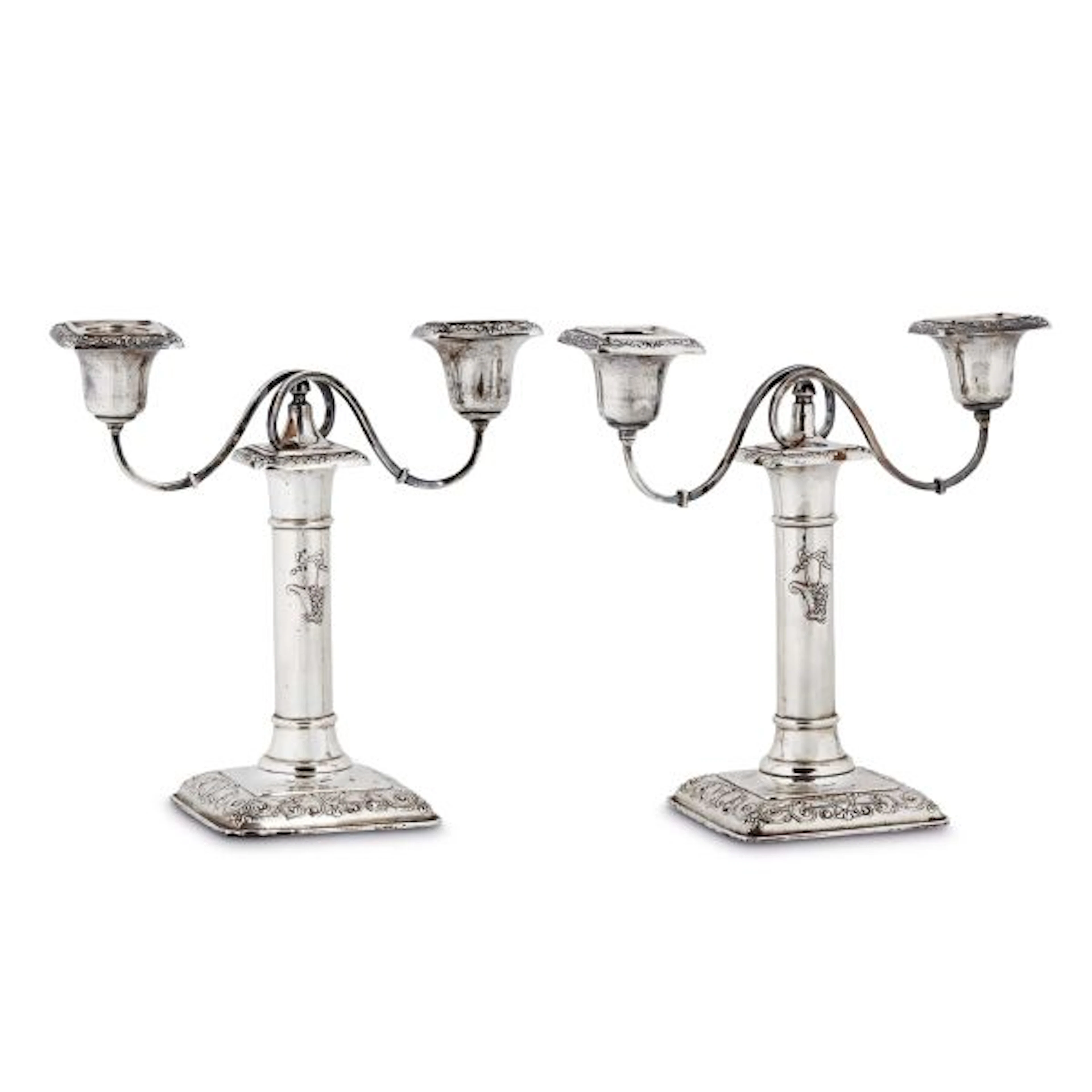 A PAIR OF SMALL SILVER CANDELABRA, BIRMINGHAM, 1910