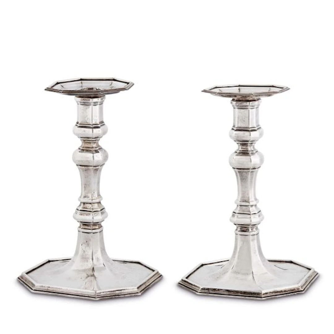 A PAIR OF SILVER CANDLESTICKS, PROBABLY BARTOLOMEO COLLEONI OR MICHELE