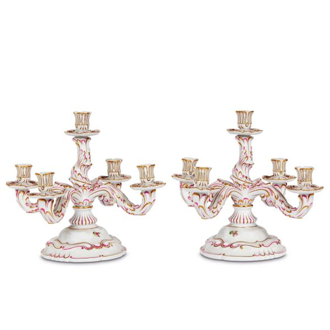 A PAIR OF HEREND CANDELABRA, HUNGARY, 20TH CENTURY