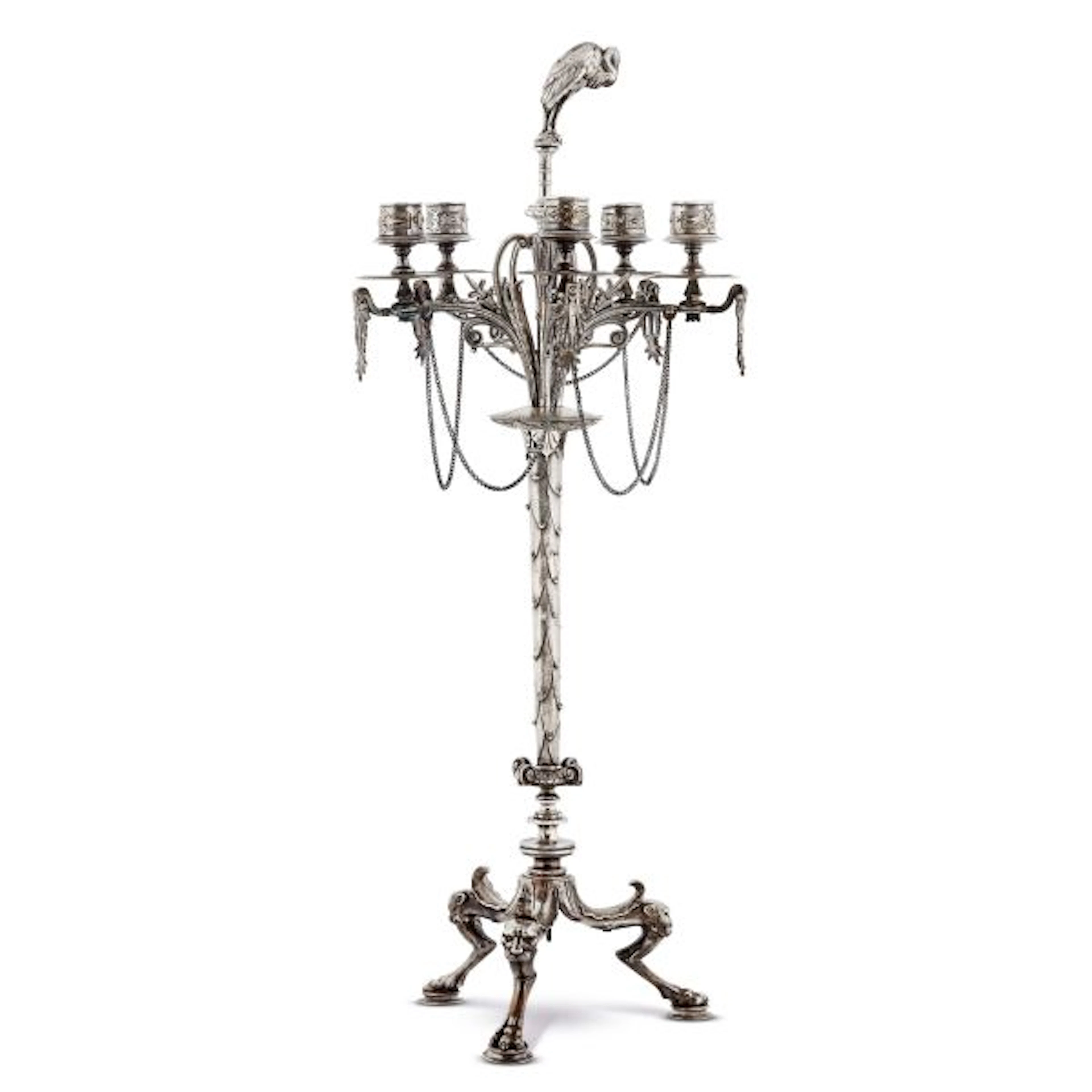 A SILVERPLATED CANDELABRUM IN THE STYLE OF BARBEDIENNE, LATE 19TH CENTURY