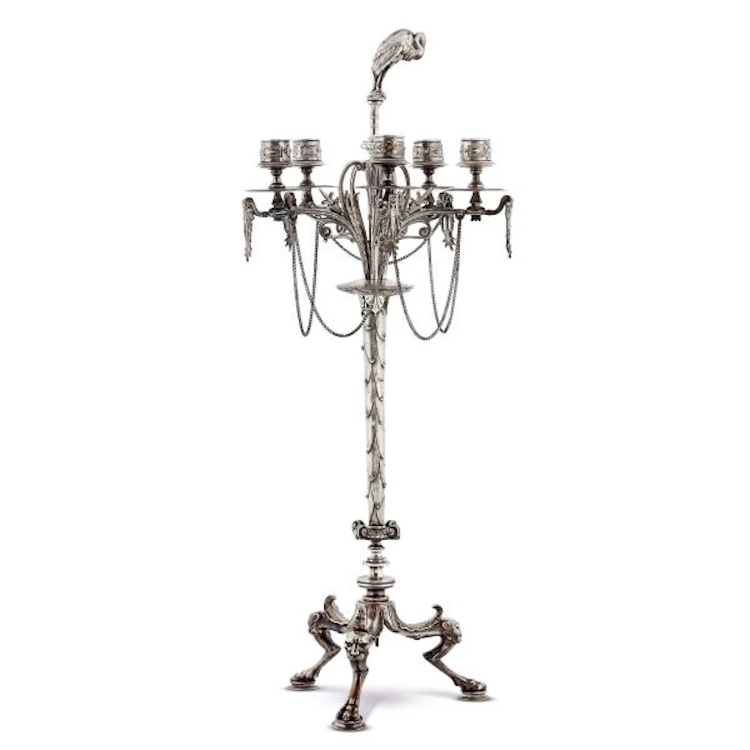 A SILVERPLATED CANDELABRUM IN THE STYLE OF BARBEDIENNE, LATE 19TH CENTURY