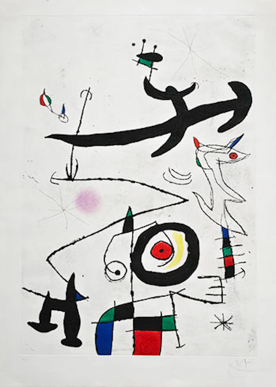 Joan Miró - Grabado al Aguafuerte, Aguatinta y Carborundum "Village d'Oiseaux"