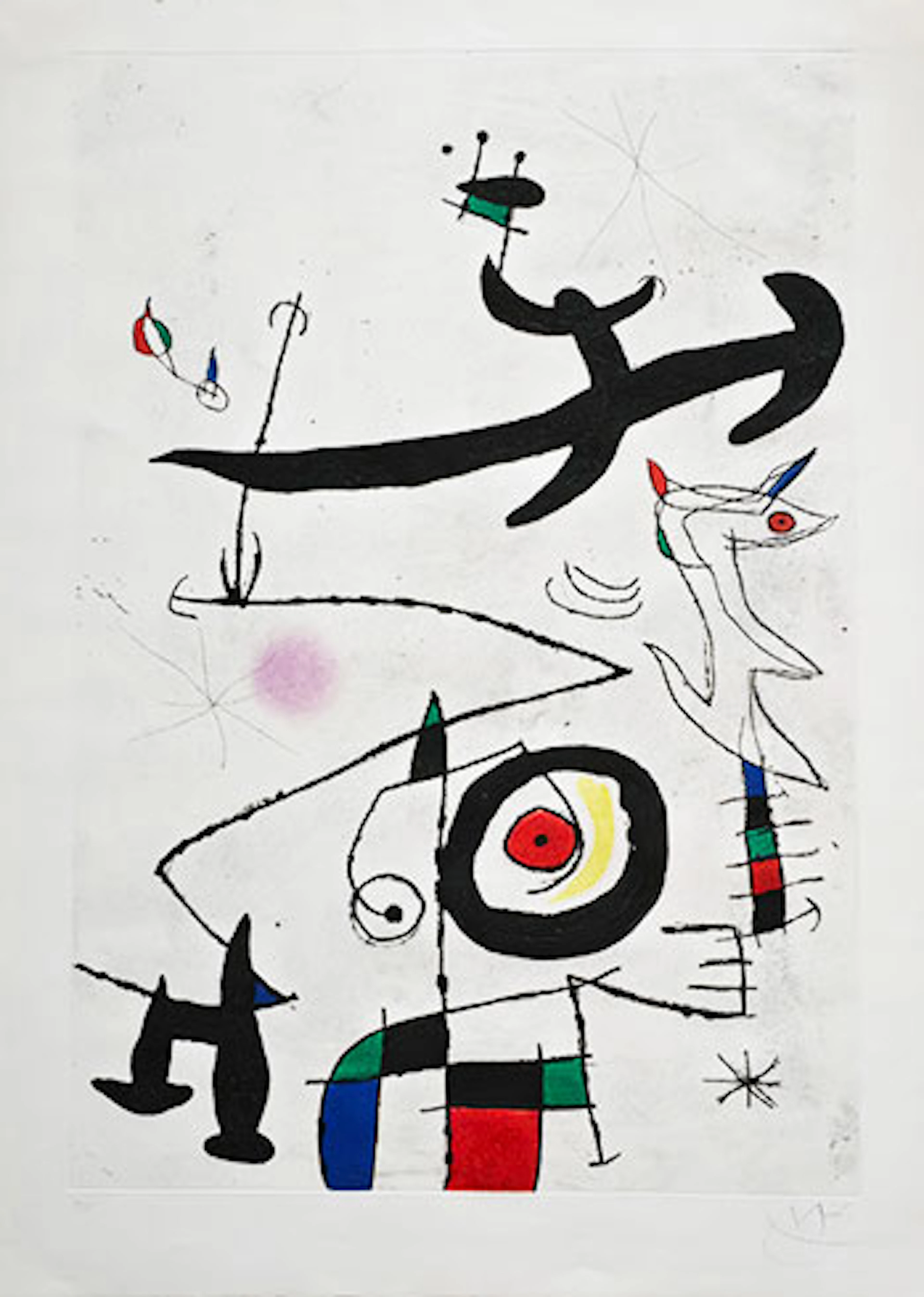 Joan Miró - Grabado al Aguafuerte, Aguatinta y Carborundum "Village d'Oiseaux"